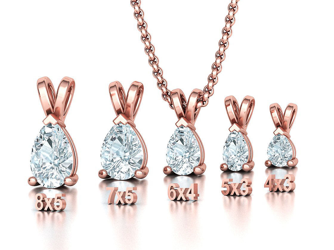 Pear Solitaire Pendants 8x5 7x5 6x4 5x3 4x3 Gems Necklaces 3D print model_2