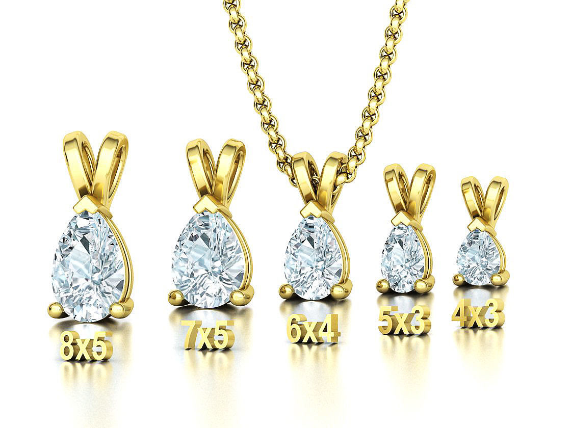 Pear Solitaire Pendants 8x5 7x5 6x4 5x3 4x3 Gems Necklaces 3D print model_1