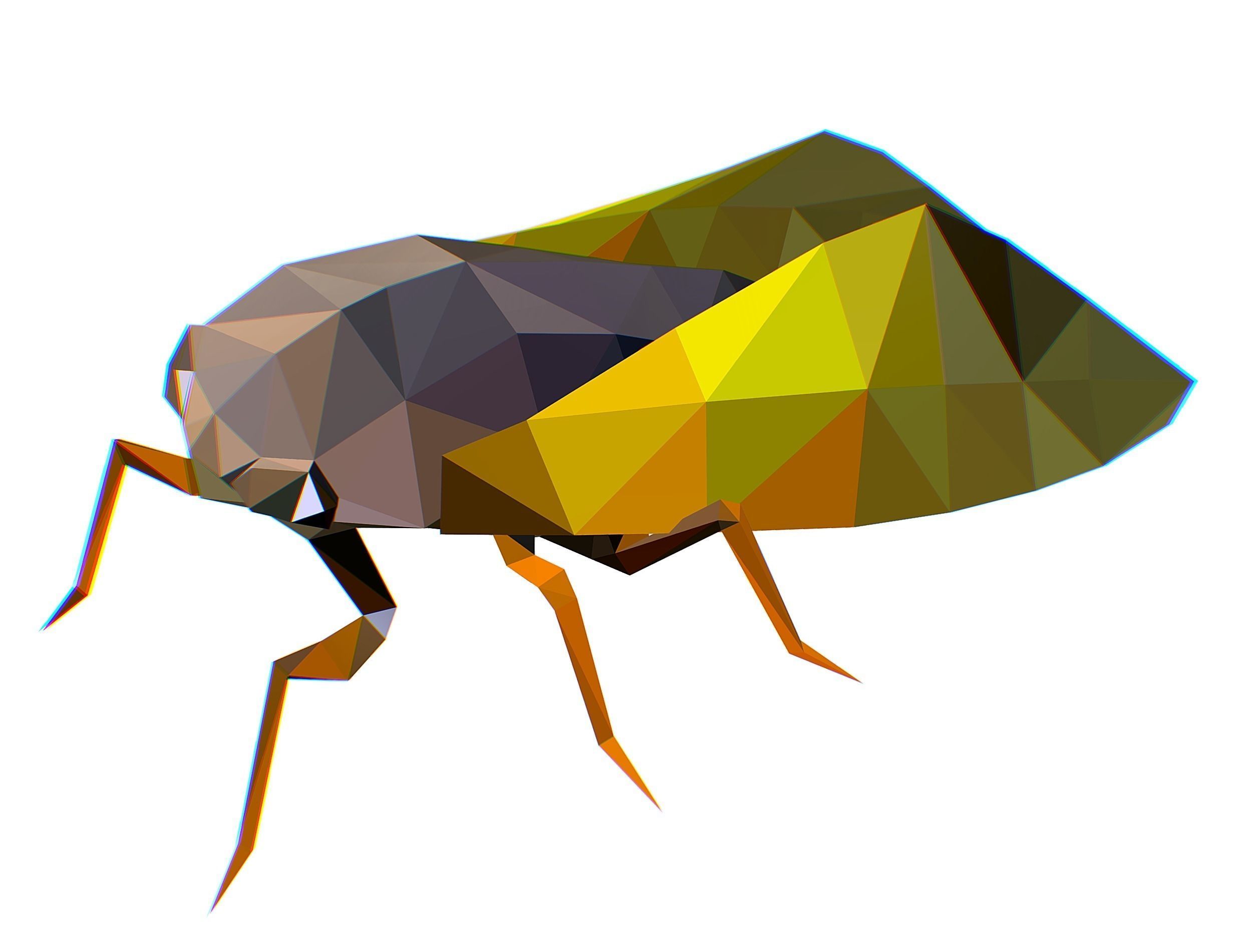 Animated Cicada Lowpoly Art Style Low-poly 3D model_4
