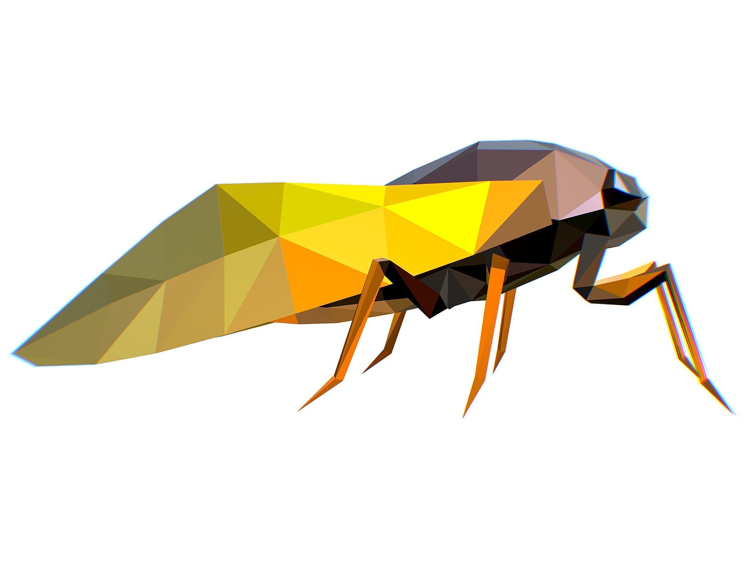 Animated Cicada Lowpoly Art Style Low-poly 3D model_33