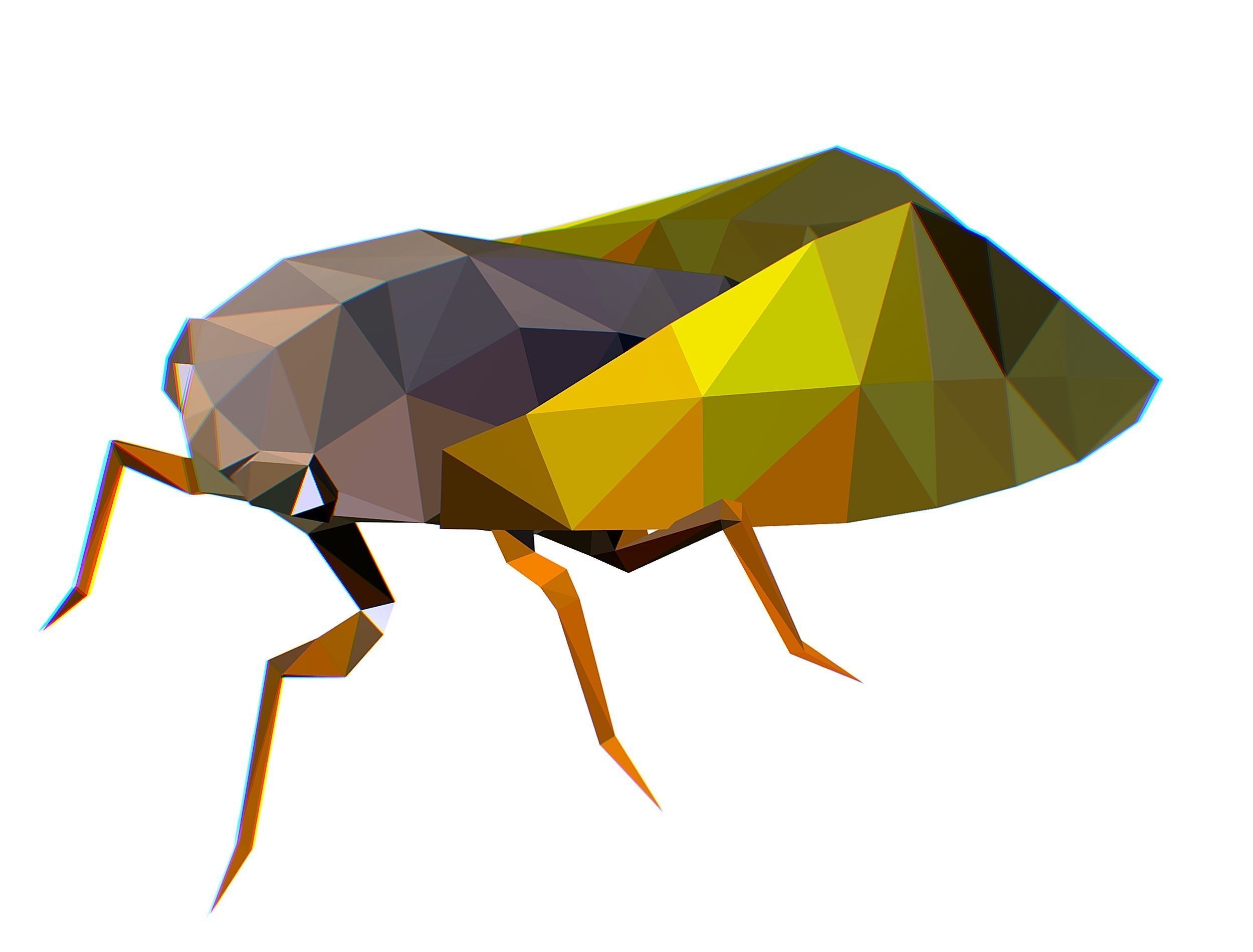 Animated Cicada Lowpoly Art Style Low-poly 3D model_6