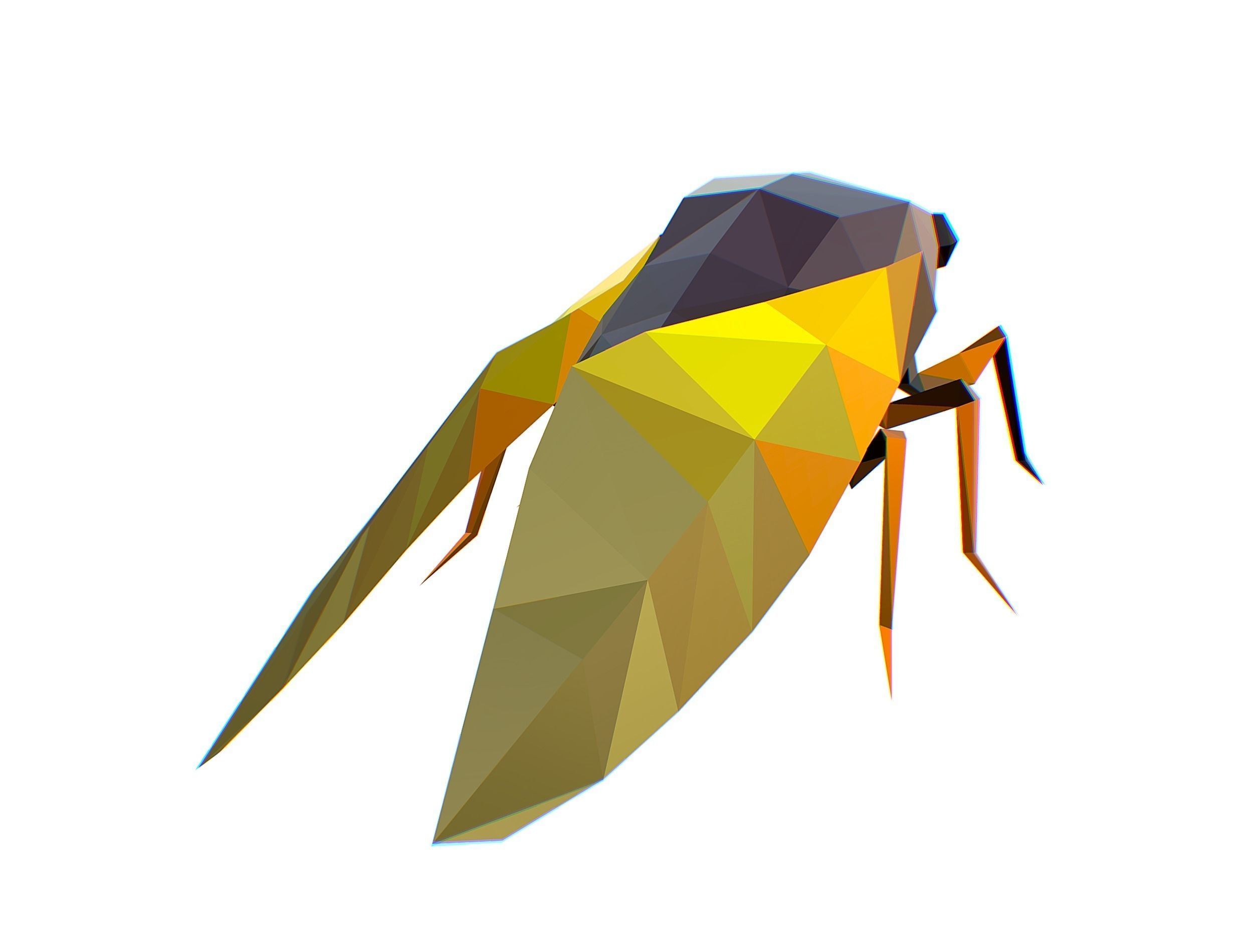 Animated Cicada Lowpoly Art Style Low-poly 3D model_27