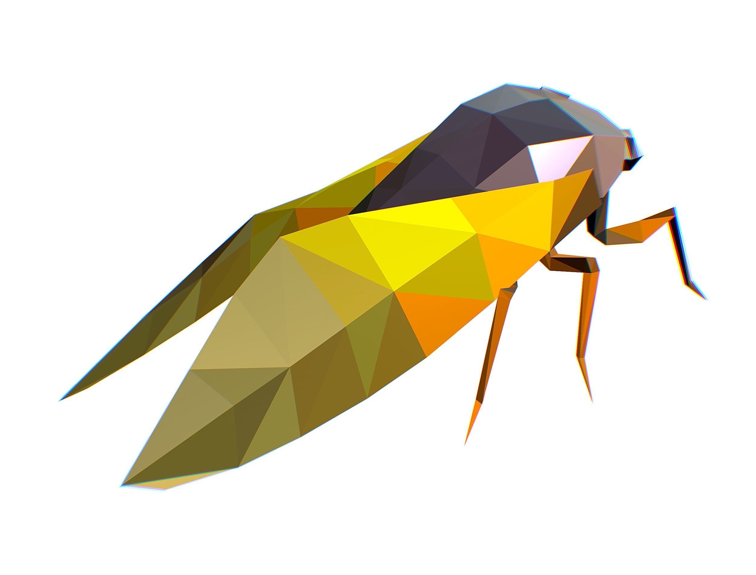 Animated Cicada Lowpoly Art Style Low-poly 3D model_37