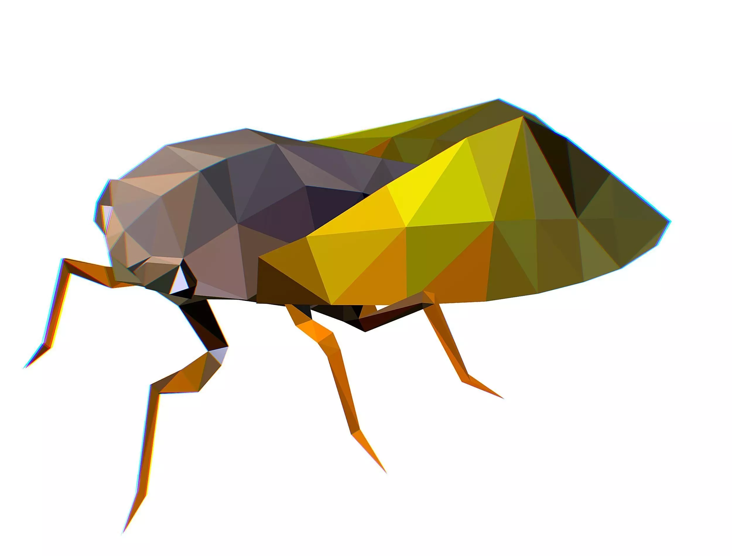 Animated Cicada Lowpoly Art Style Low-poly 3D model_0