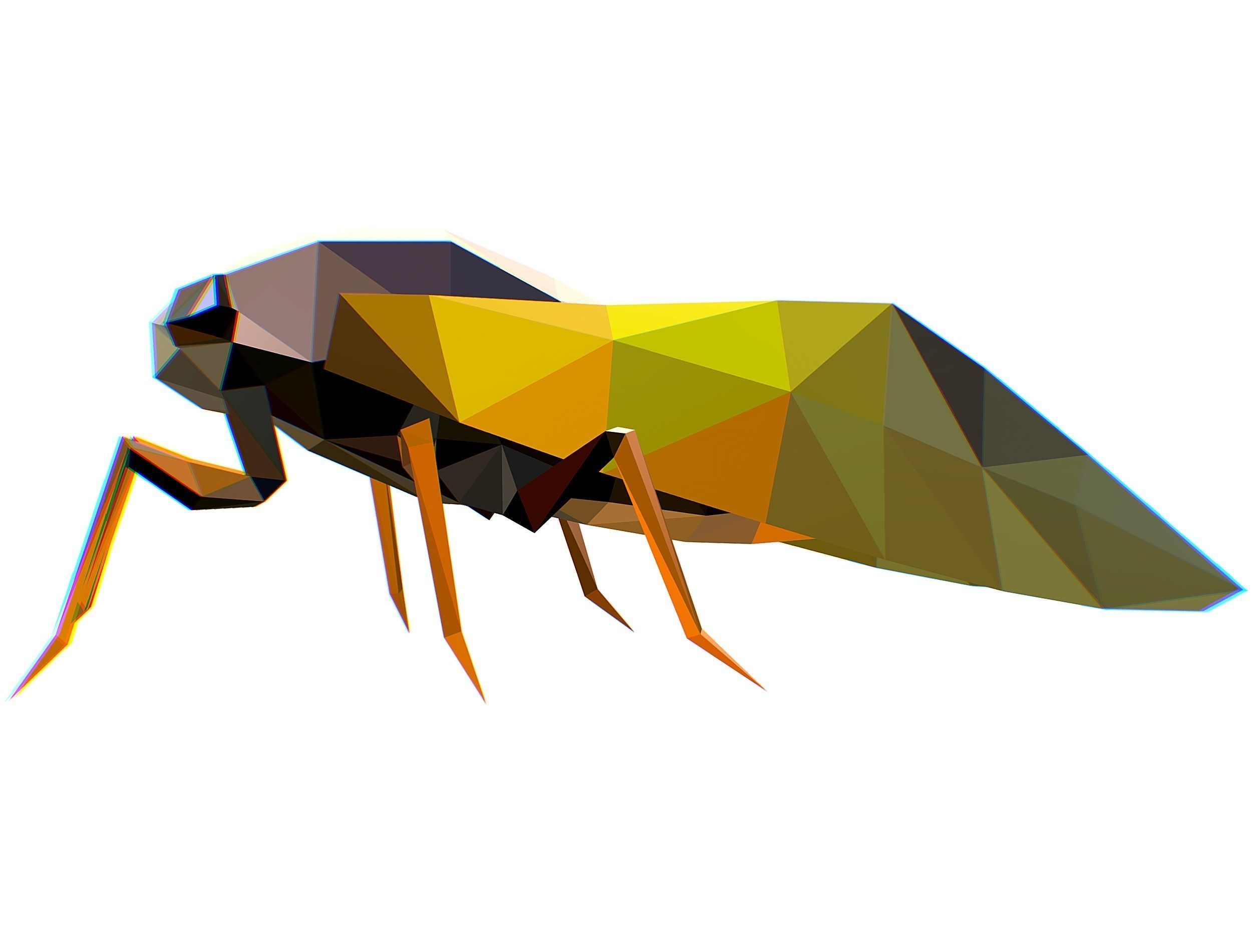 Animated Cicada Lowpoly Art Style Low-poly 3D model_31
