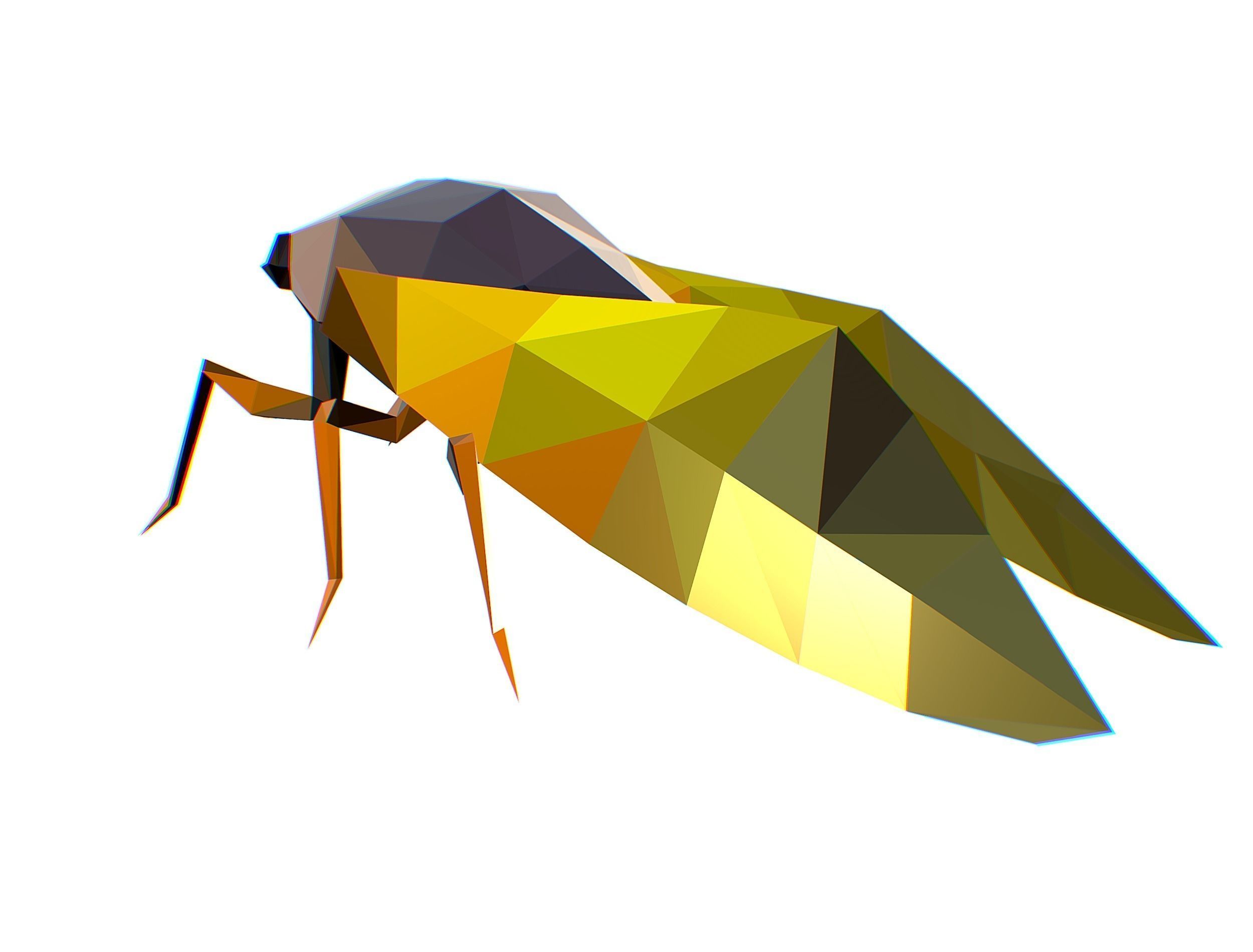 Animated Cicada Lowpoly Art Style Low-poly 3D model_30