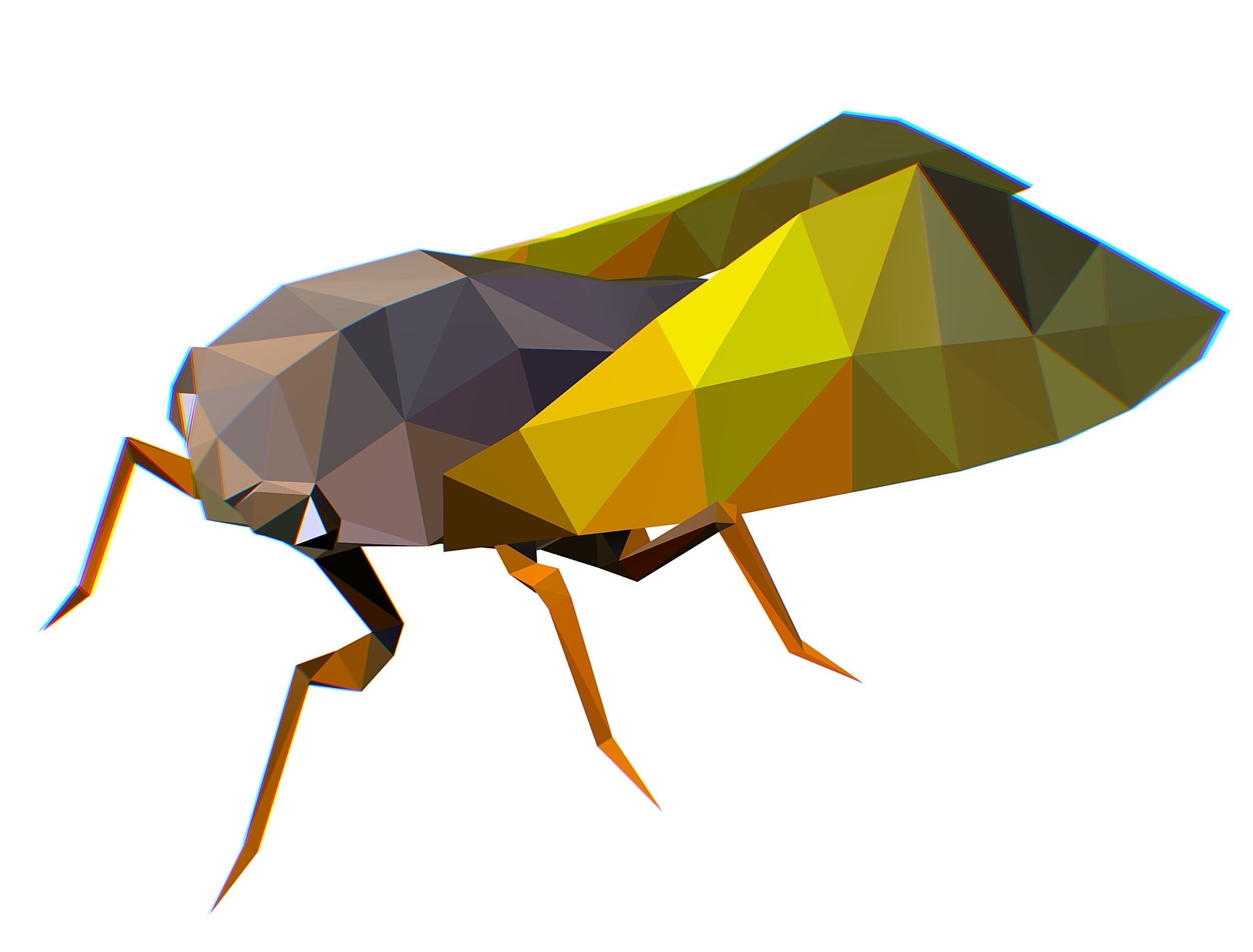Animated Cicada Lowpoly Art Style Low-poly 3D model_14