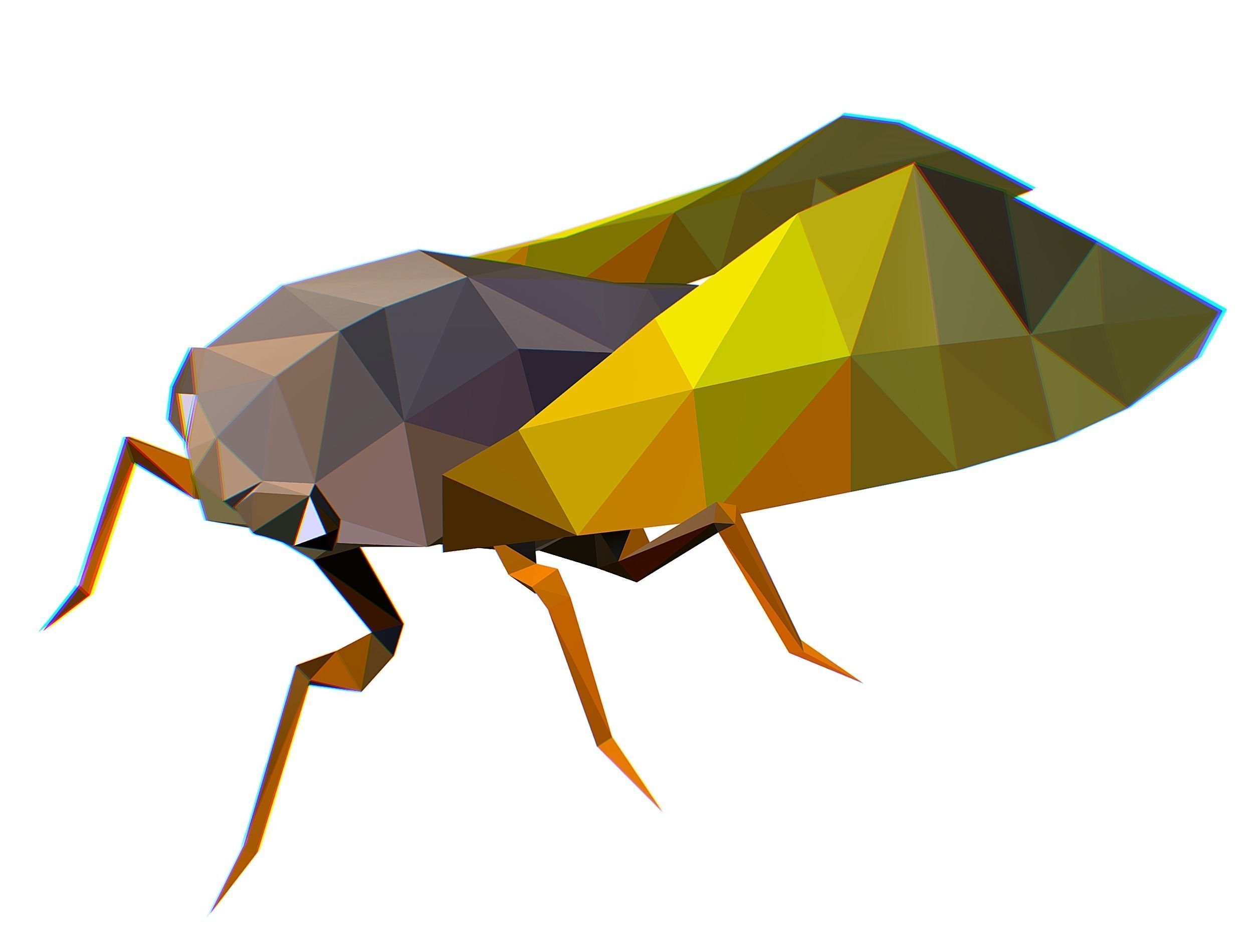 Animated Cicada Lowpoly Art Style Low-poly 3D model_16