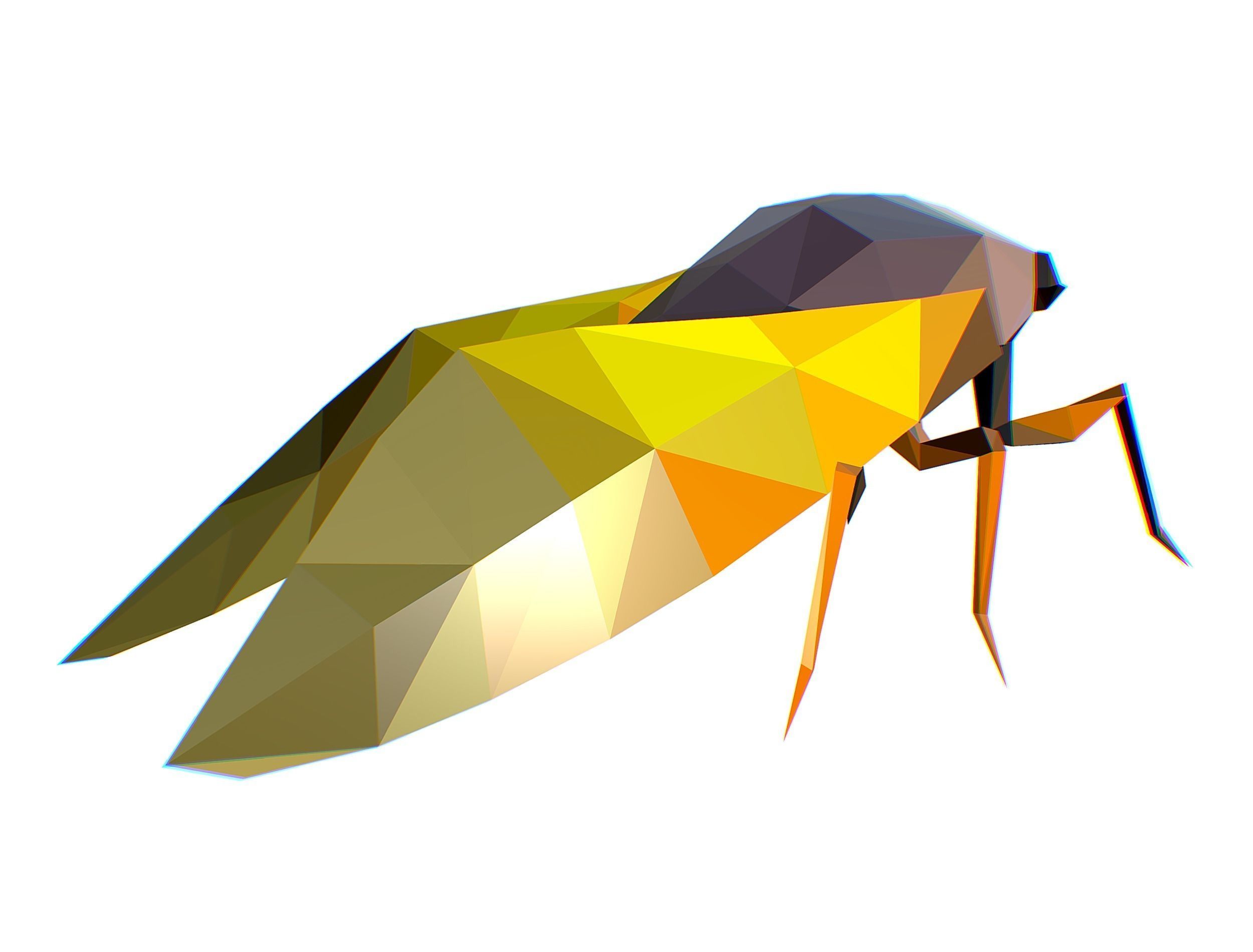 Animated Cicada Lowpoly Art Style Low-poly 3D model_26