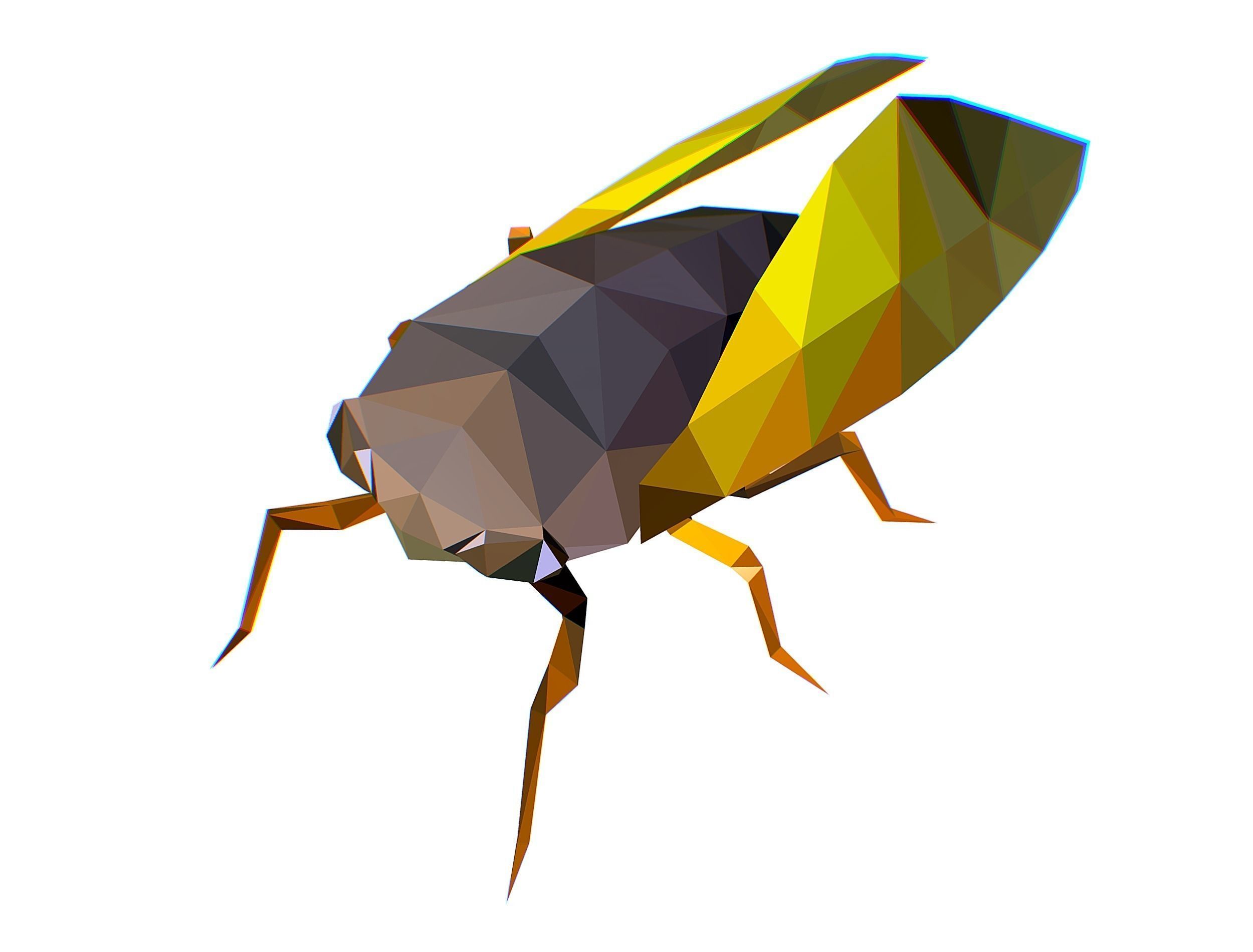 Animated Cicada Lowpoly Art Style Low-poly 3D model_35