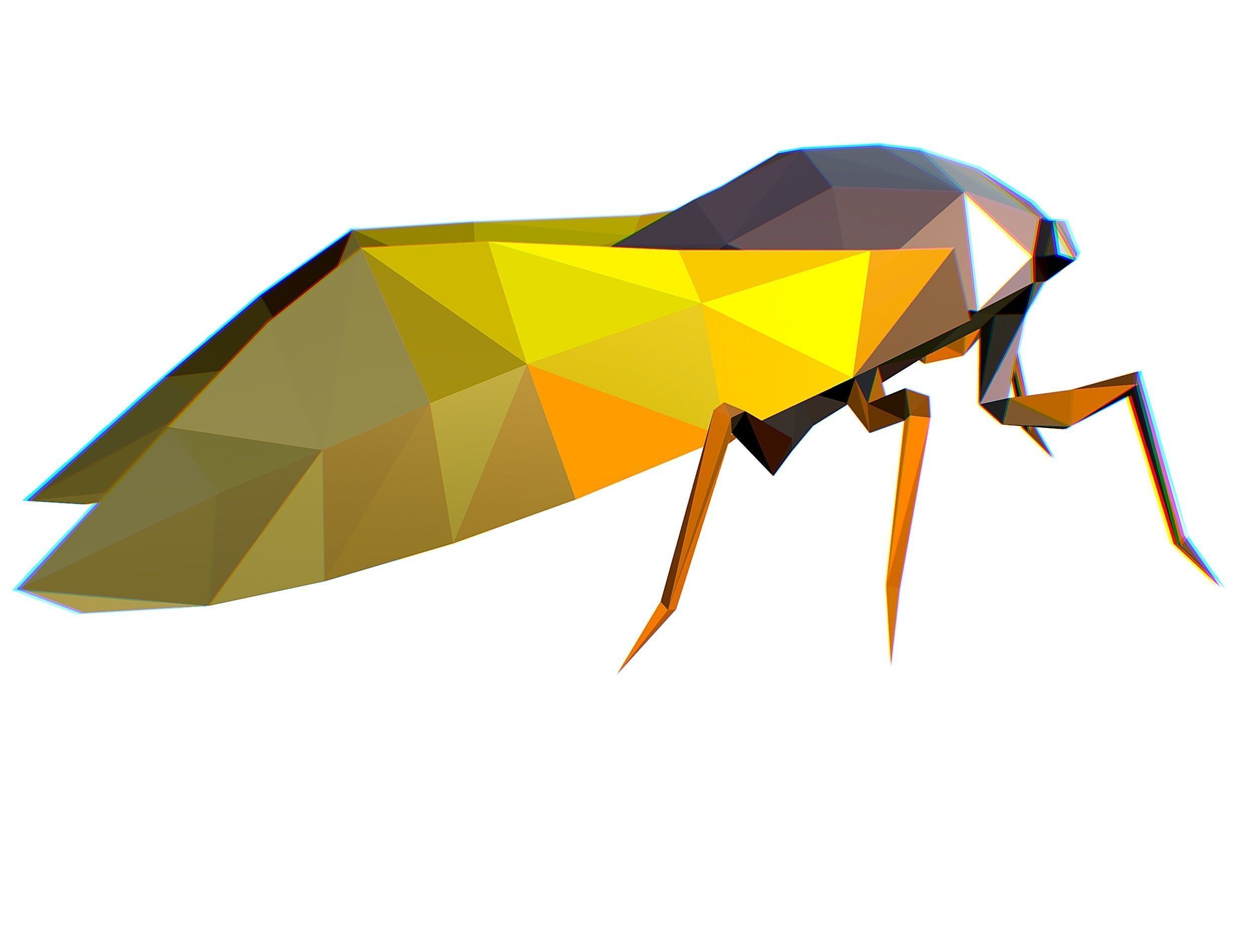 Animated Cicada Lowpoly Art Style Low-poly 3D model_25