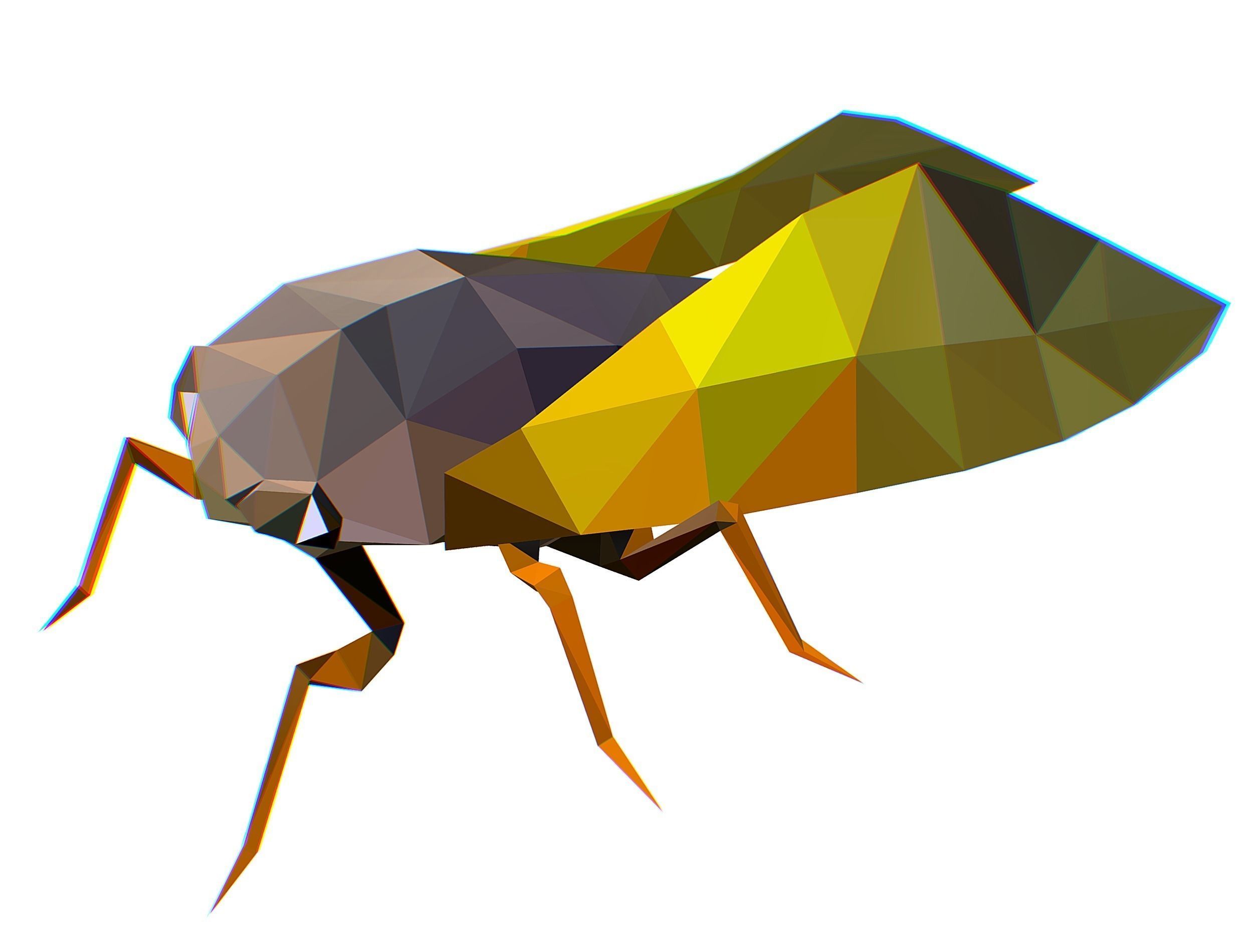Animated Cicada Lowpoly Art Style Low-poly 3D model_10