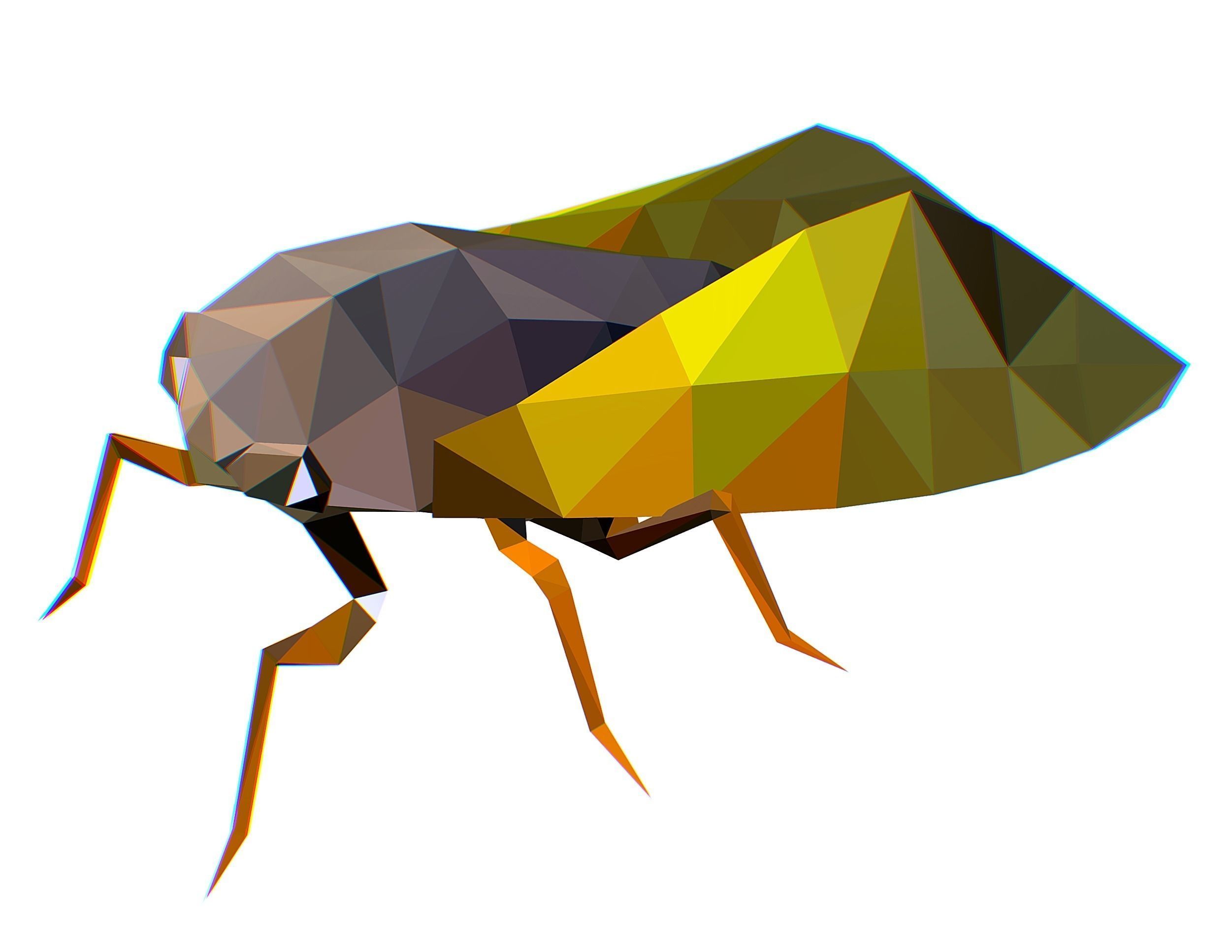Animated Cicada Lowpoly Art Style Low-poly 3D model_2