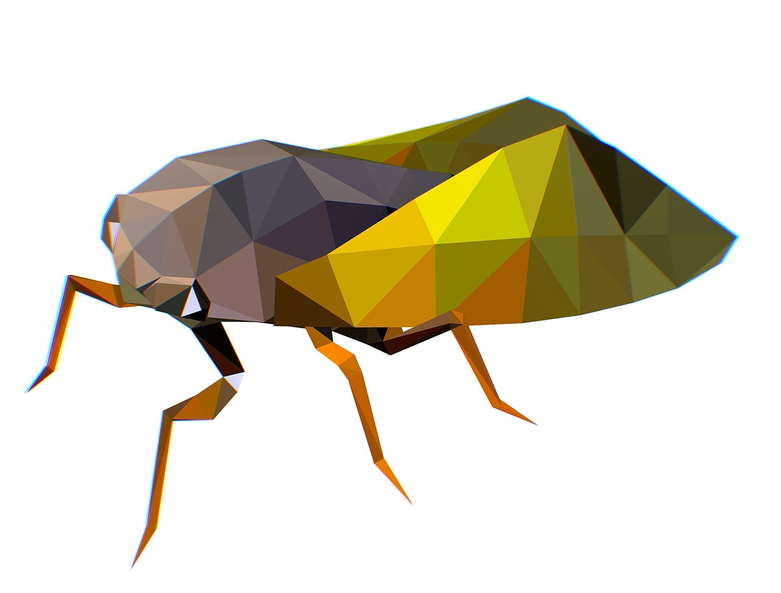 Animated Cicada Lowpoly Art Style Low-poly 3D model_8