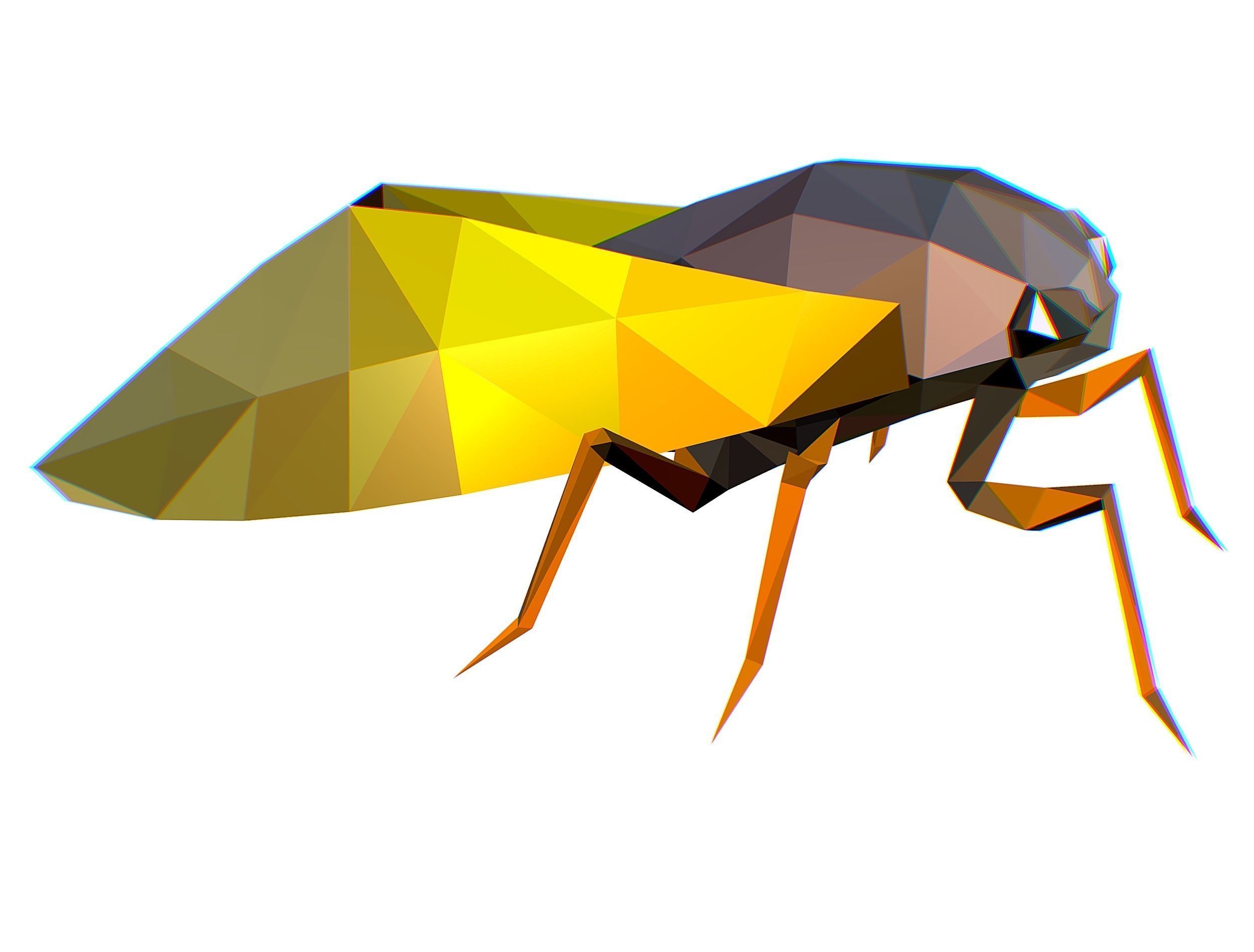Animated Cicada Lowpoly Art Style Low-poly 3D model_24
