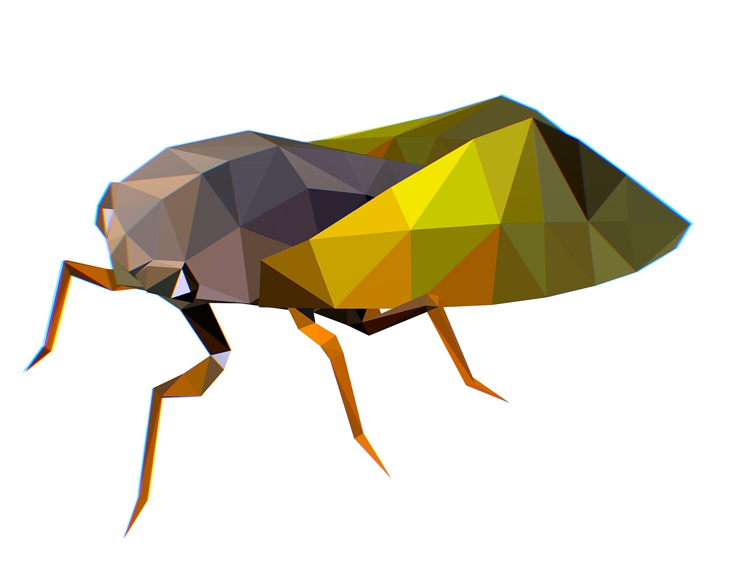 Animated Cicada Lowpoly Art Style Low-poly 3D model_5