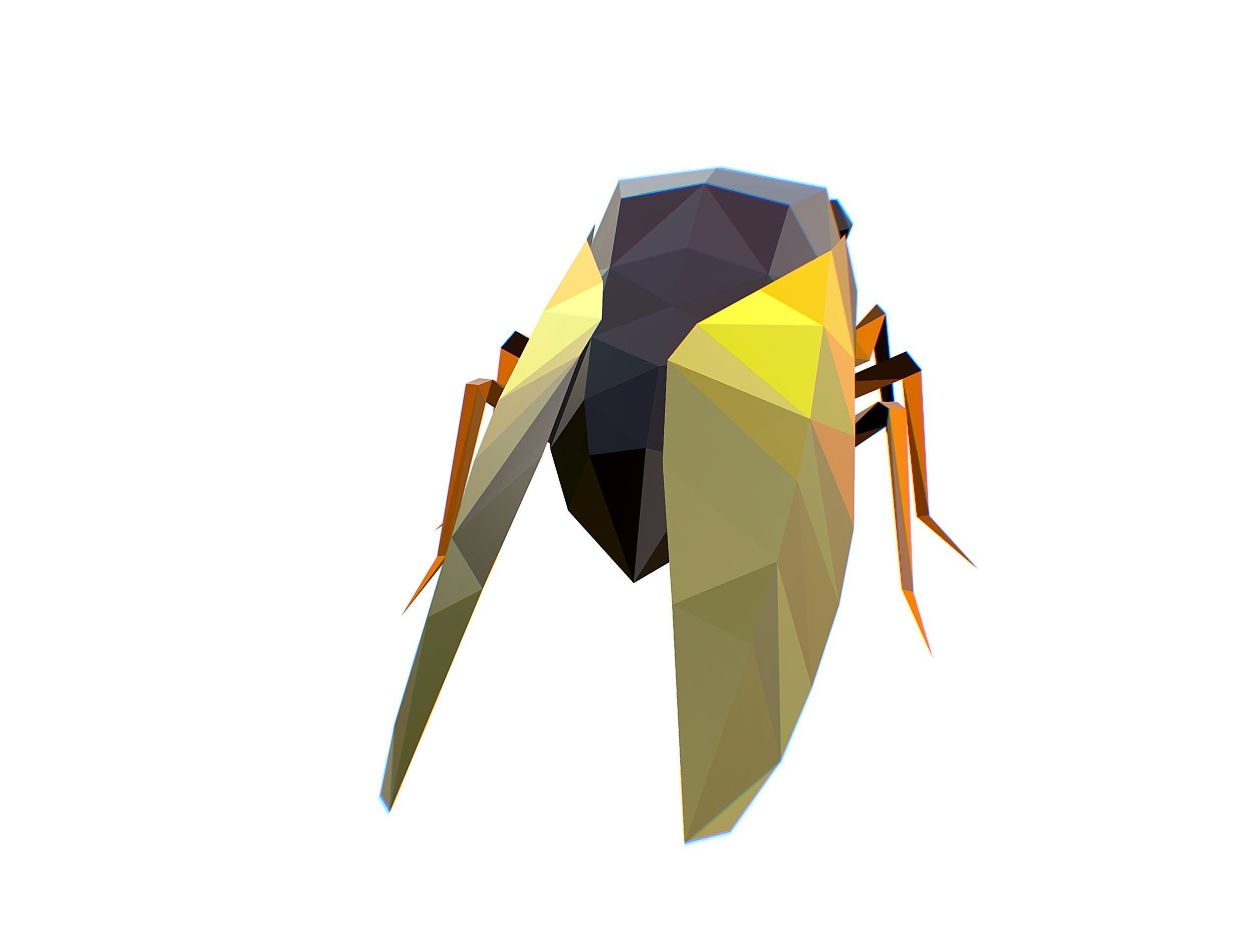 Animated Cicada Lowpoly Art Style Low-poly 3D model_28