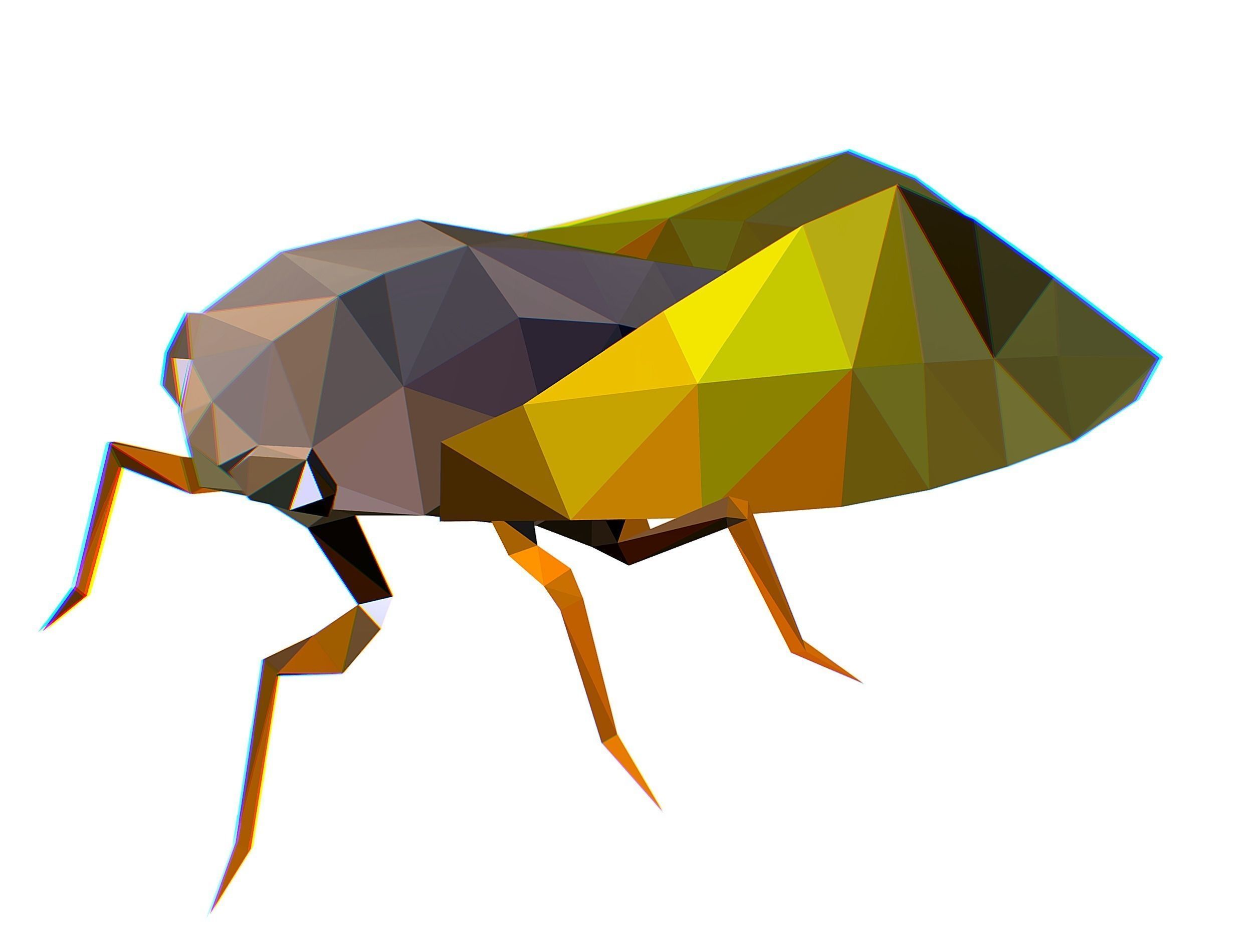 Animated Cicada Lowpoly Art Style Low-poly 3D model_3