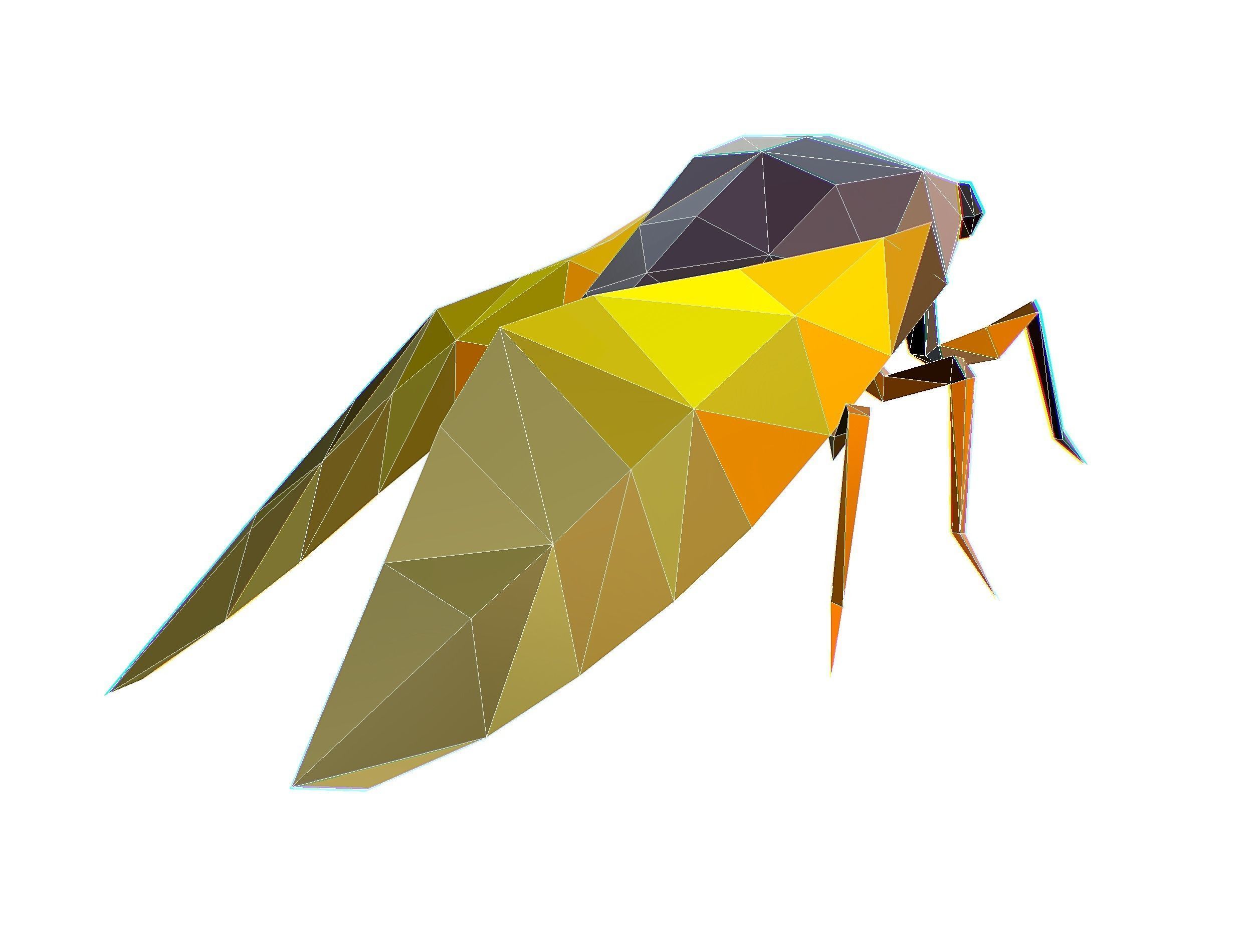 Animated Cicada Lowpoly Art Style Low-poly 3D model_41