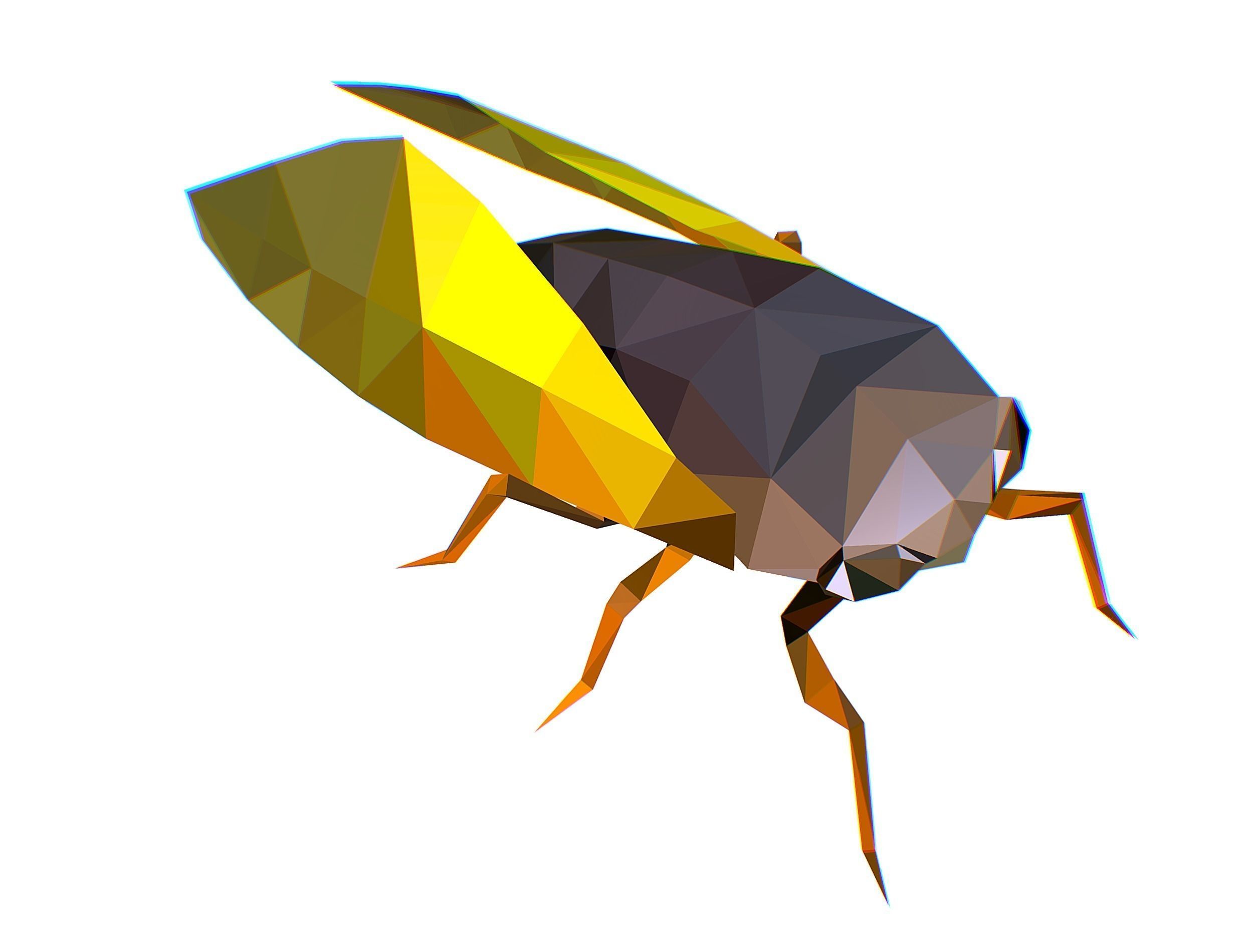 Animated Cicada Lowpoly Art Style Low-poly 3D model_36