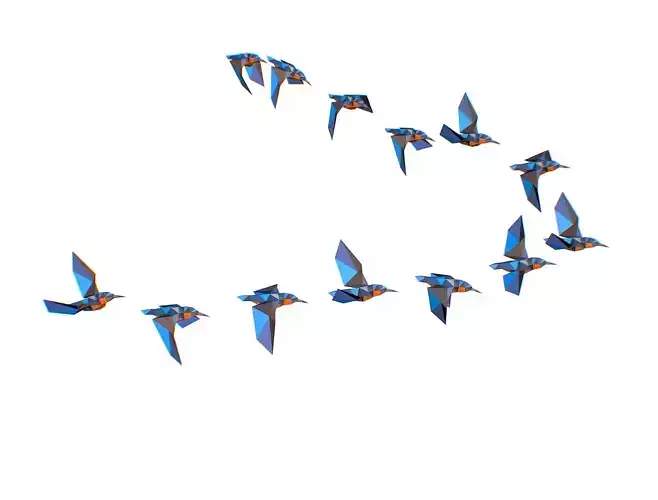 Animated Flock Birds lowpoly art style