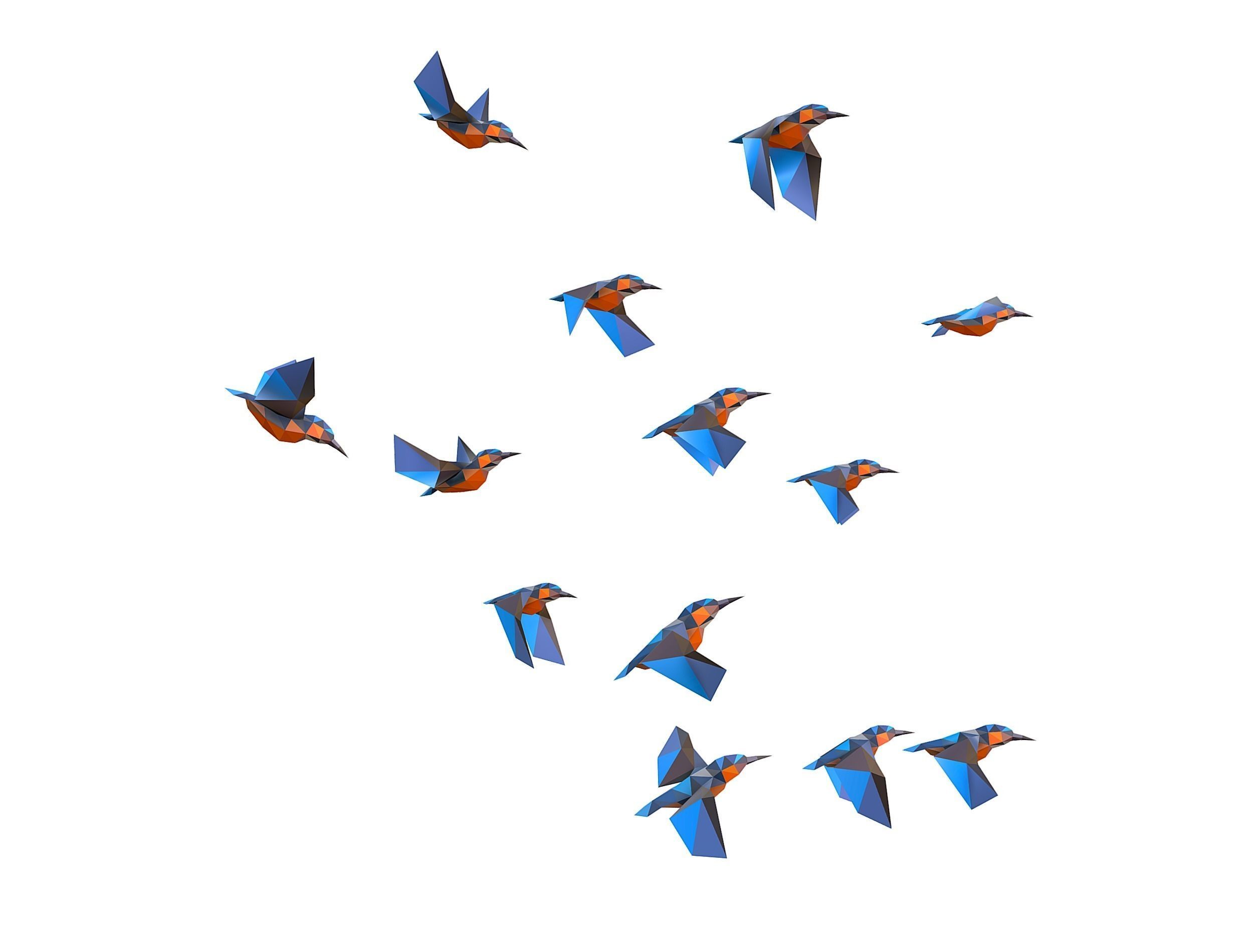 Animated Flock Birds lowpoly art style Calibri Low-poly 3D model_2