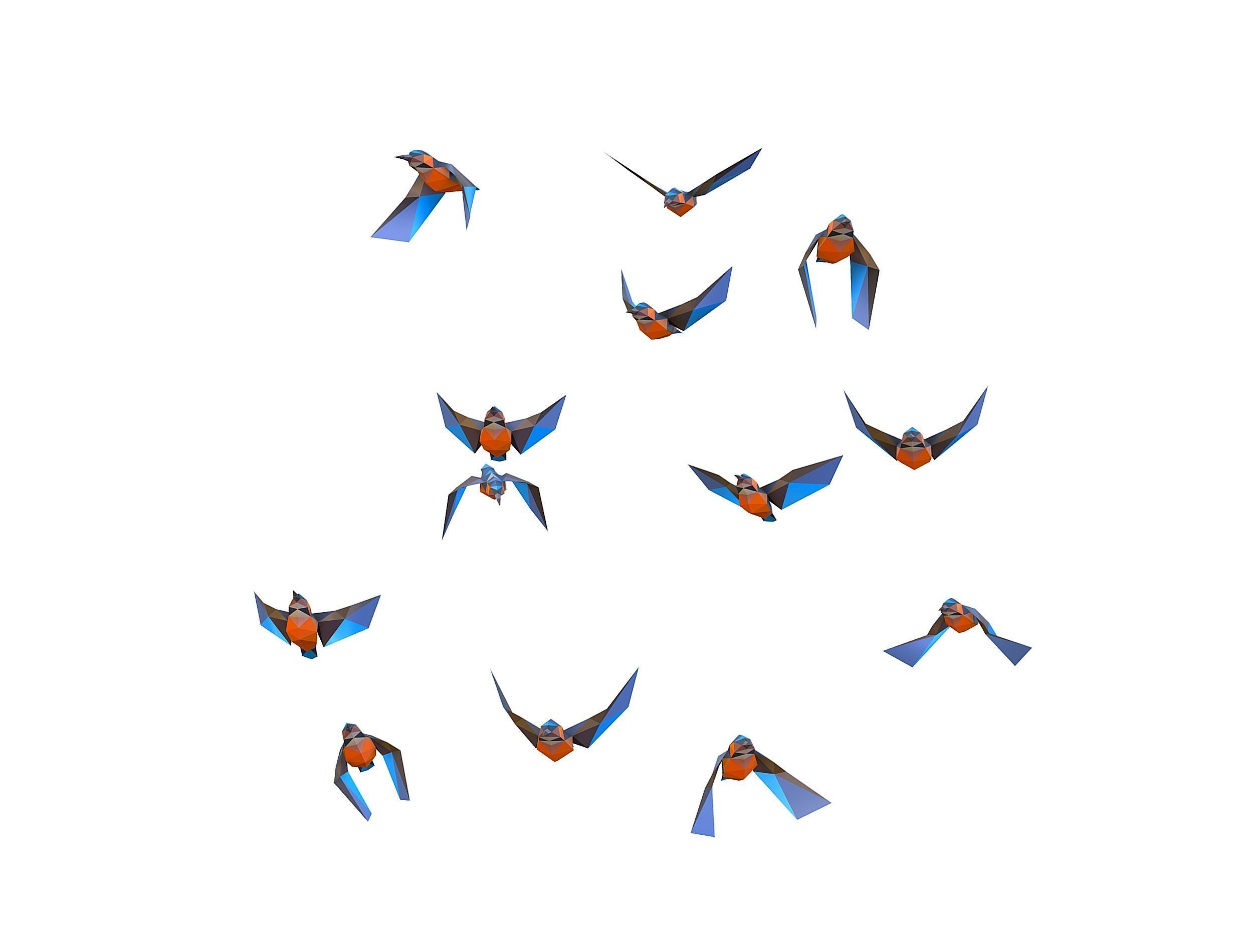 Animated Flock Birds lowpoly art style Calibri Low-poly 3D model_33