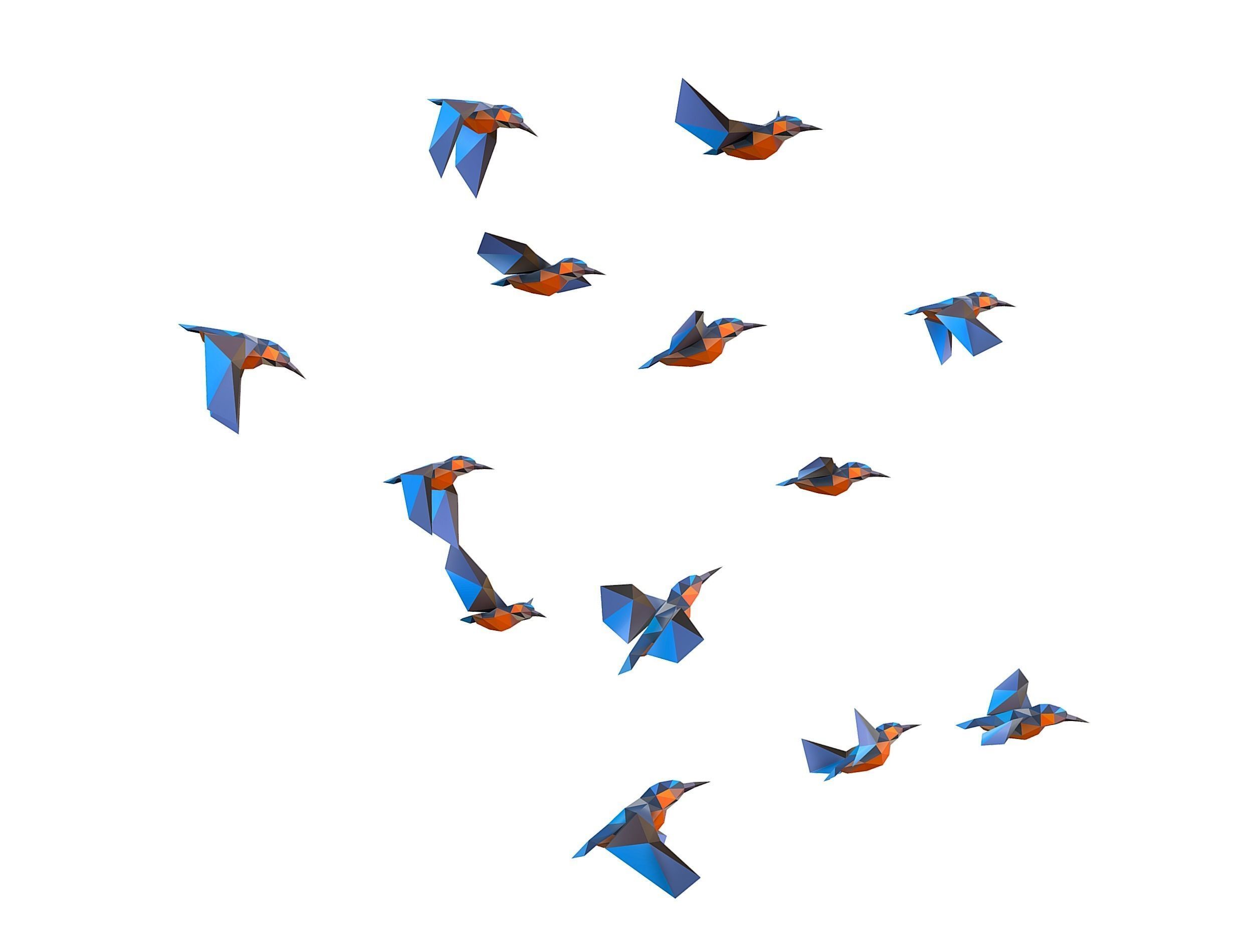 Animated Flock Birds lowpoly art style Calibri Low-poly 3D model_9