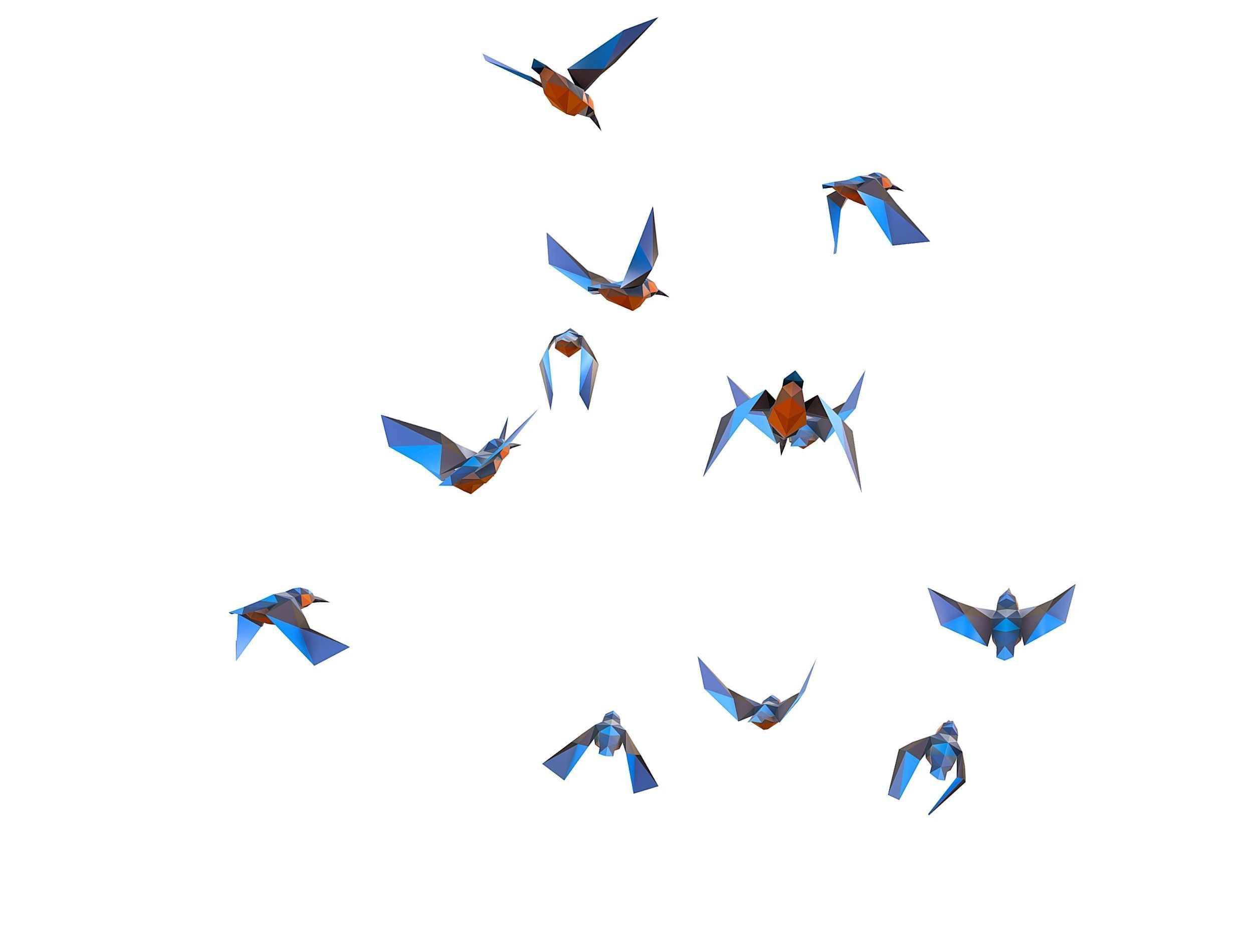 Animated Flock Birds lowpoly art style Calibri Low-poly 3D model_28