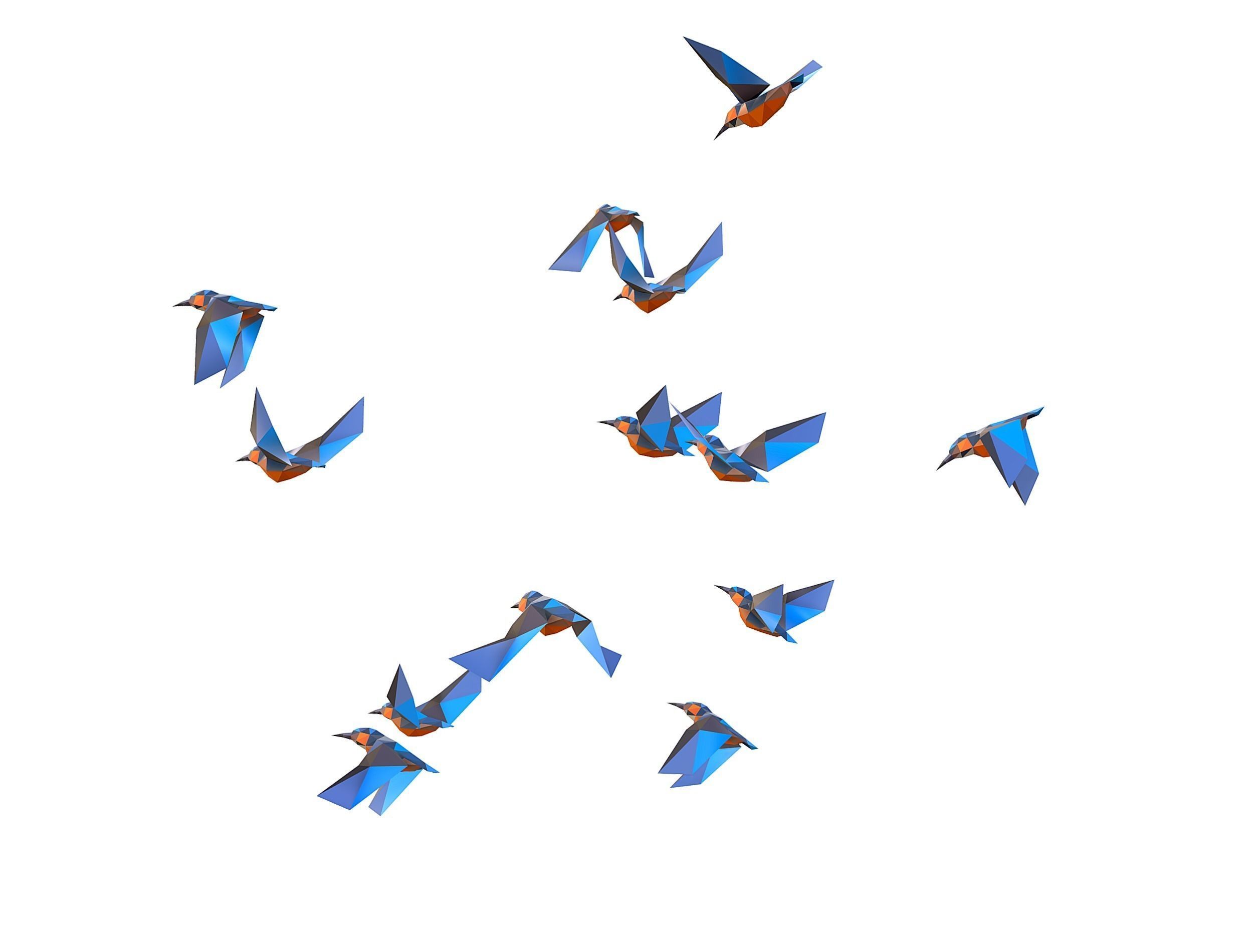 Animated Flock Birds lowpoly art style Calibri Low-poly 3D model_30