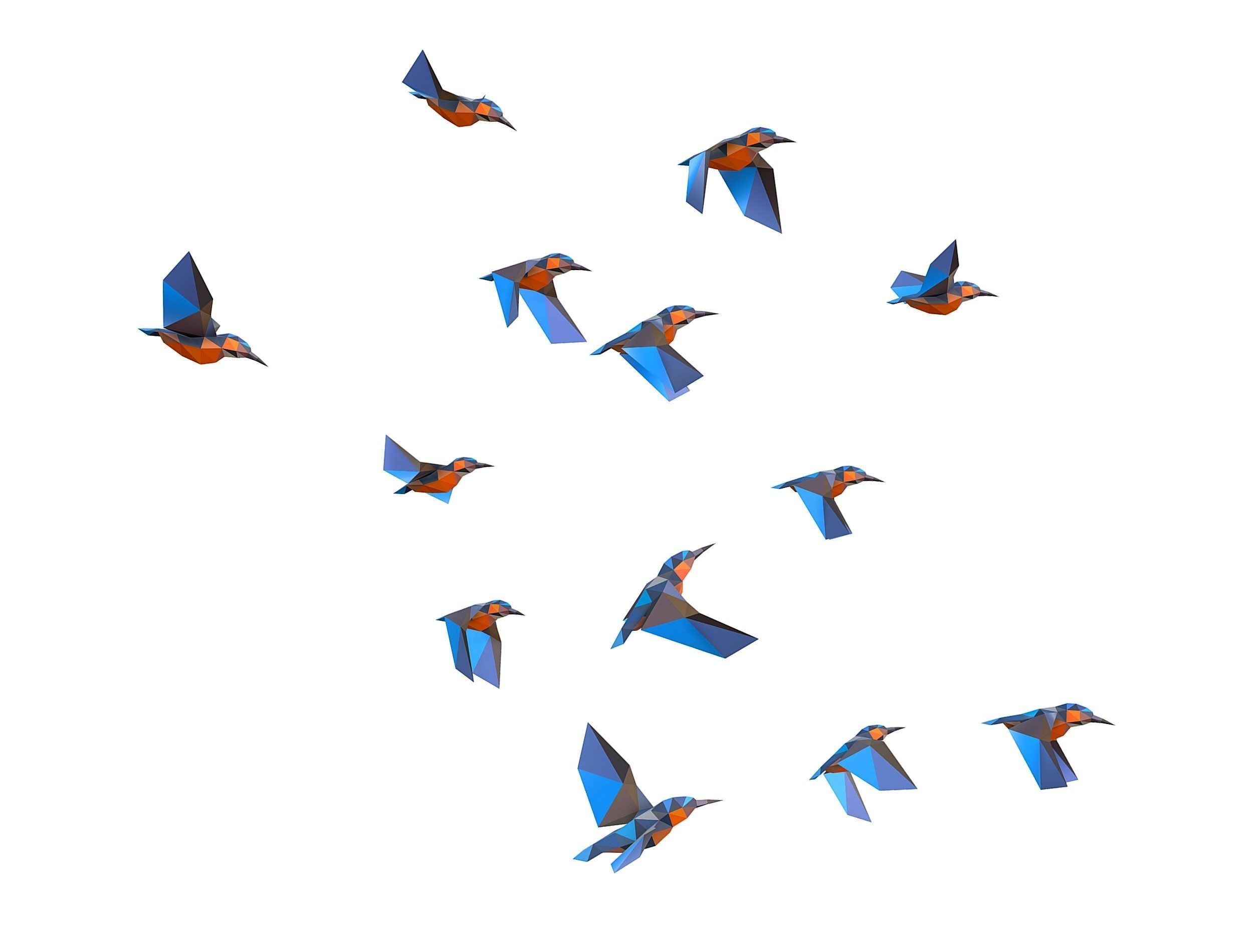 Animated Flock Birds lowpoly art style Calibri Low-poly 3D model_12