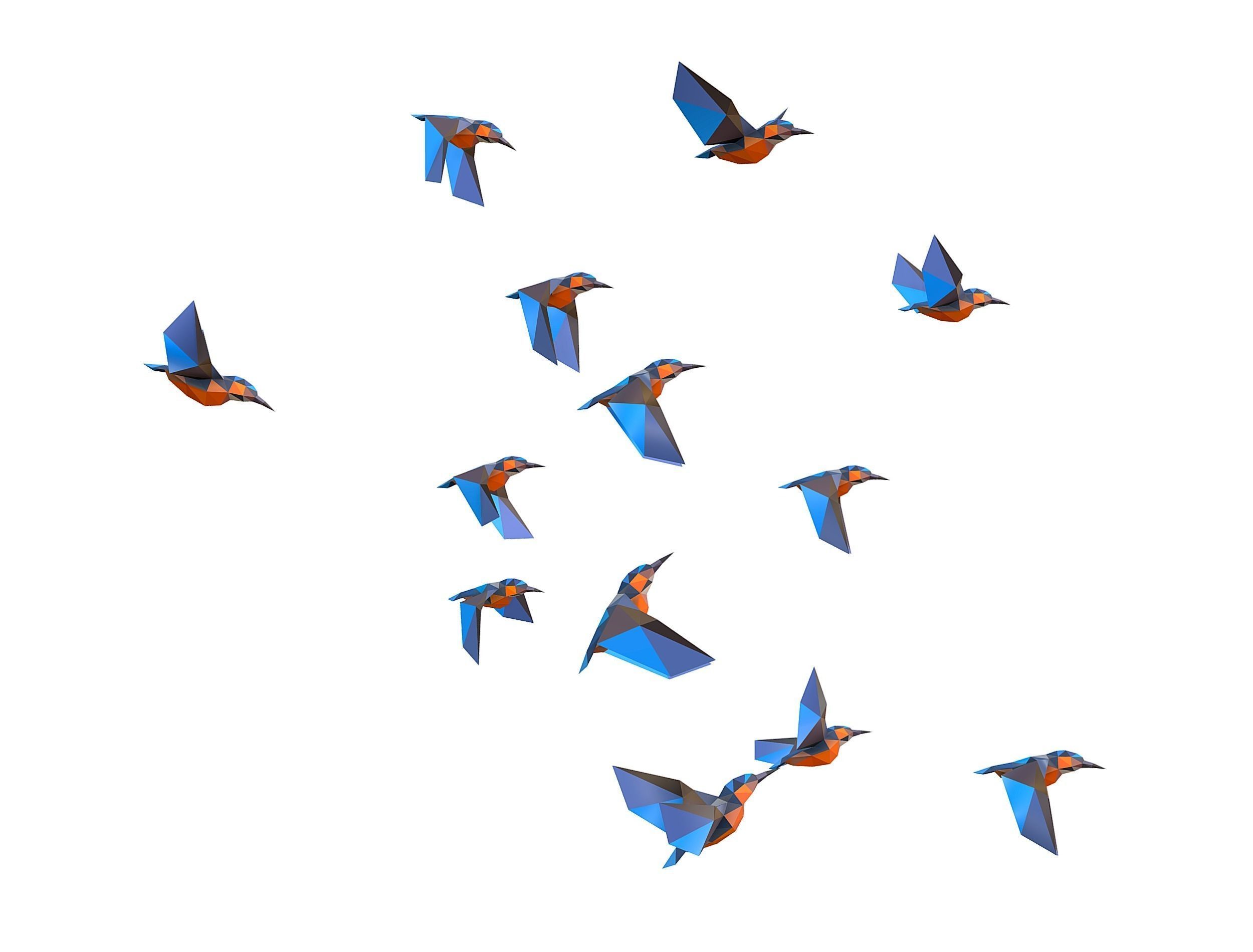 Animated Flock Birds lowpoly art style Calibri Low-poly 3D model_20