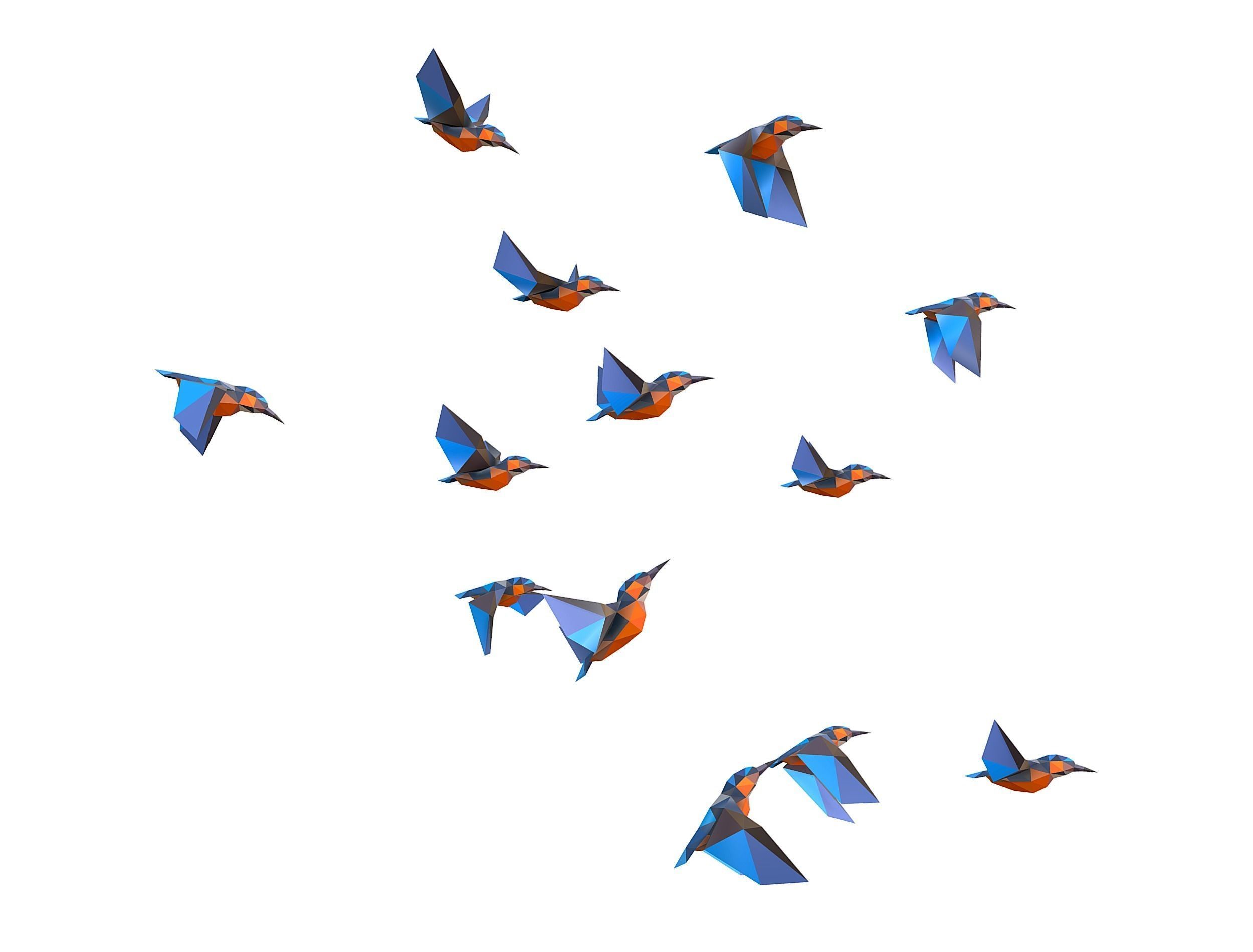 Animated Flock Birds lowpoly art style Calibri Low-poly 3D model_21