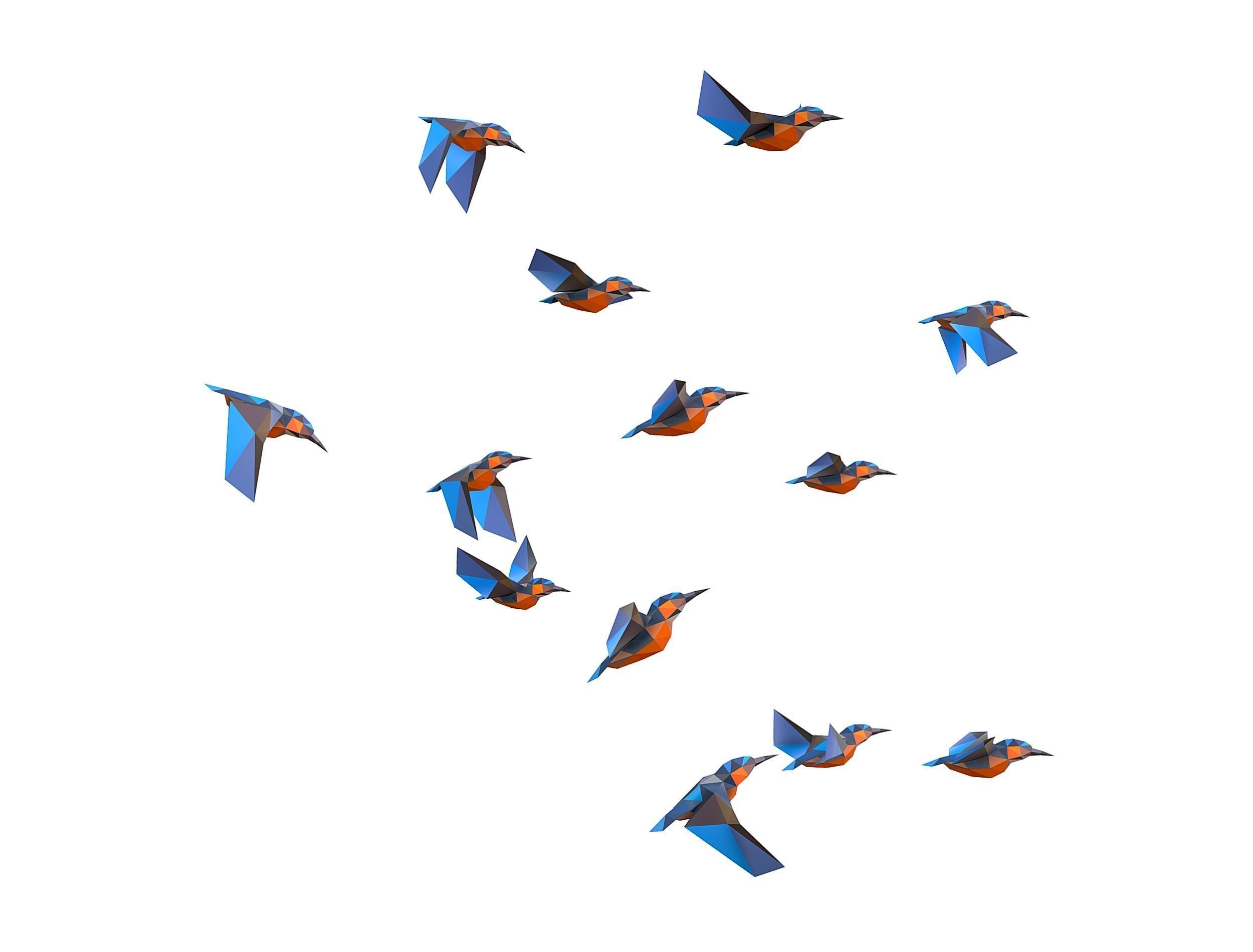 Animated Flock Birds lowpoly art style Calibri Low-poly 3D model_24