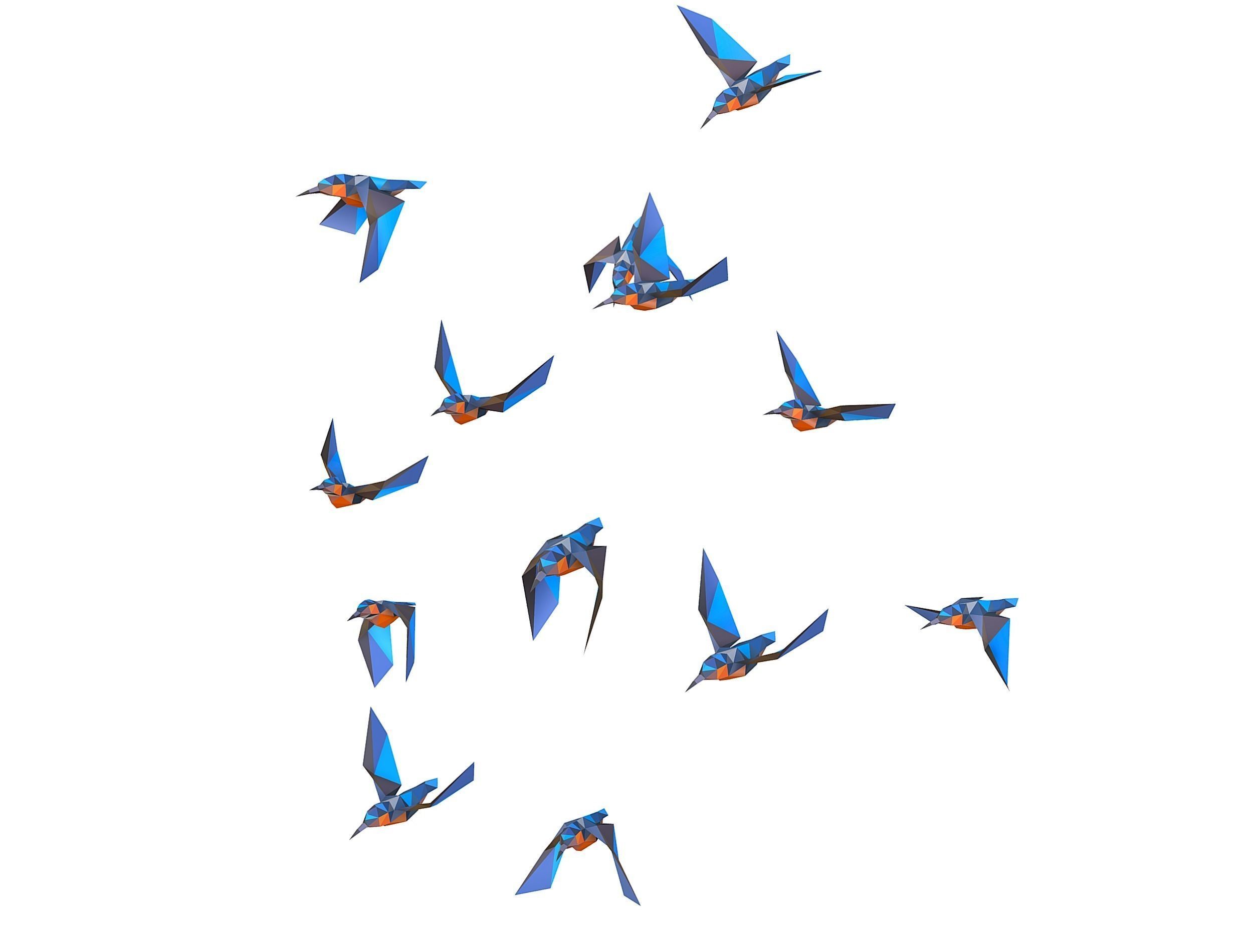Animated Flock Birds lowpoly art style Calibri Low-poly 3D model_36