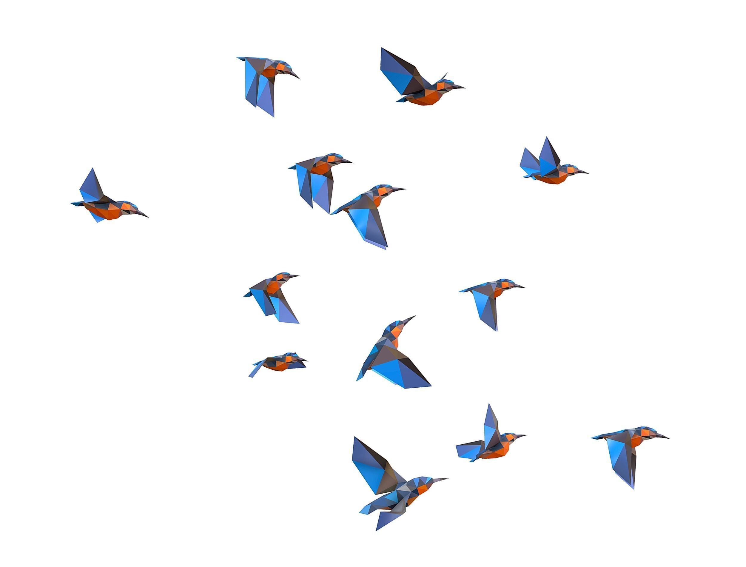 Animated Flock Birds lowpoly art style Calibri Low-poly 3D model_16