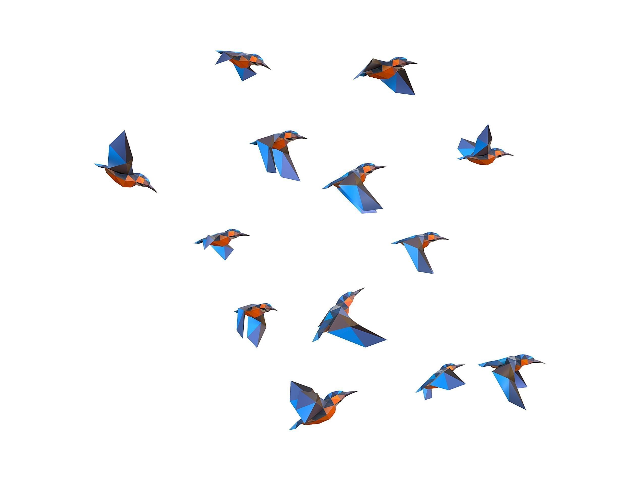 Animated Flock Birds lowpoly art style Calibri Low-poly 3D model_8