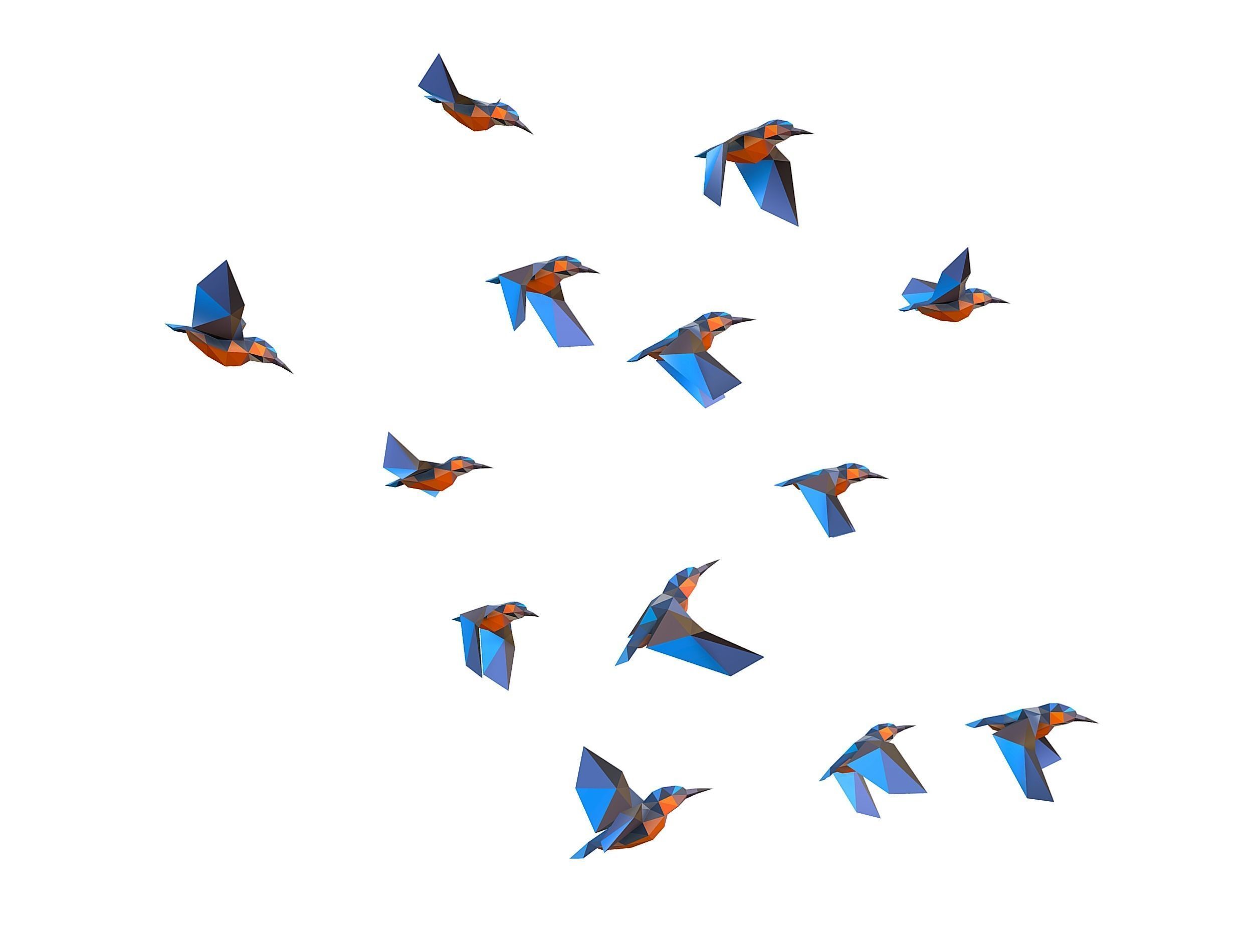 Animated Flock Birds lowpoly art style Calibri Low-poly 3D model_10