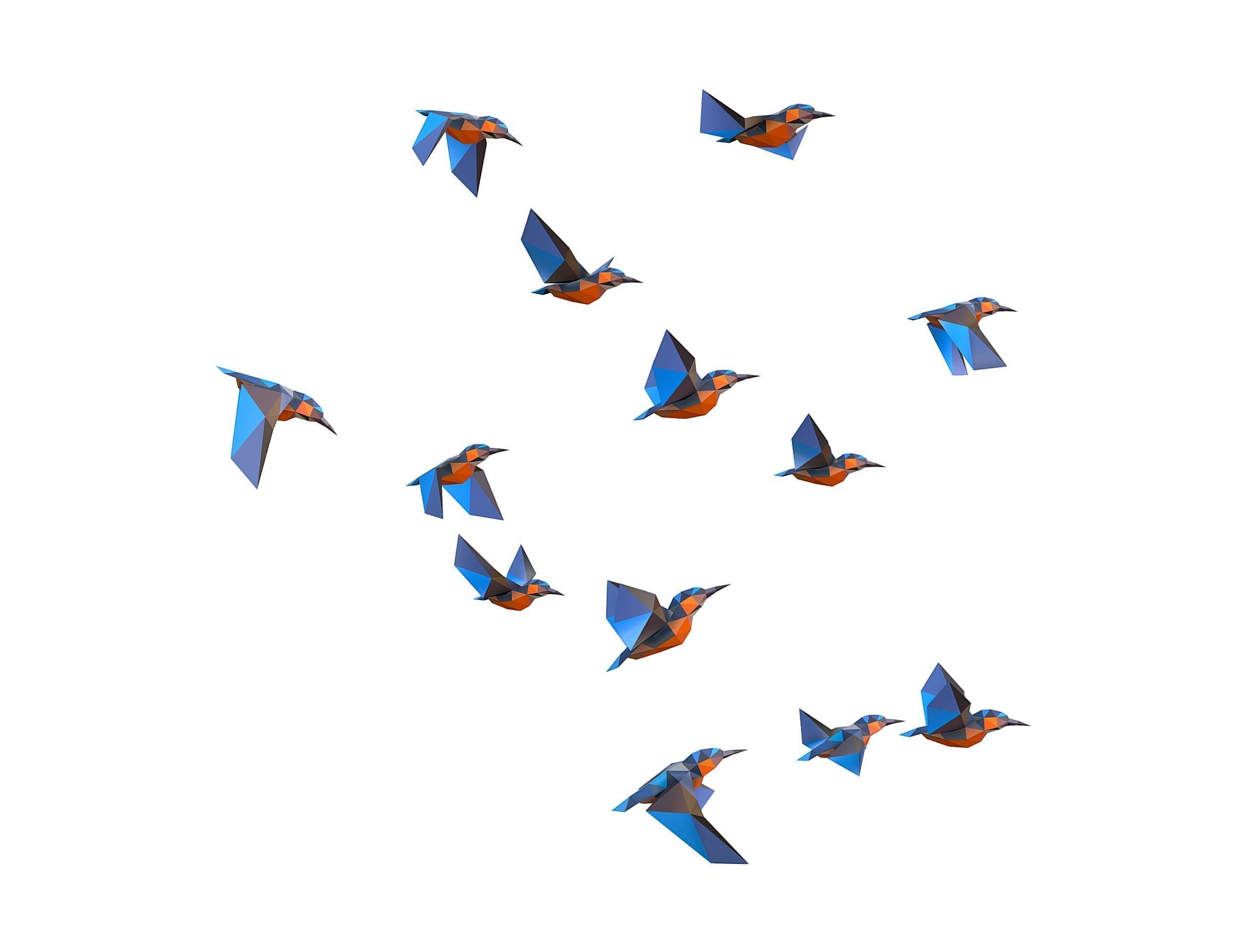 Animated Flock Birds lowpoly art style Calibri Low-poly 3D model_4