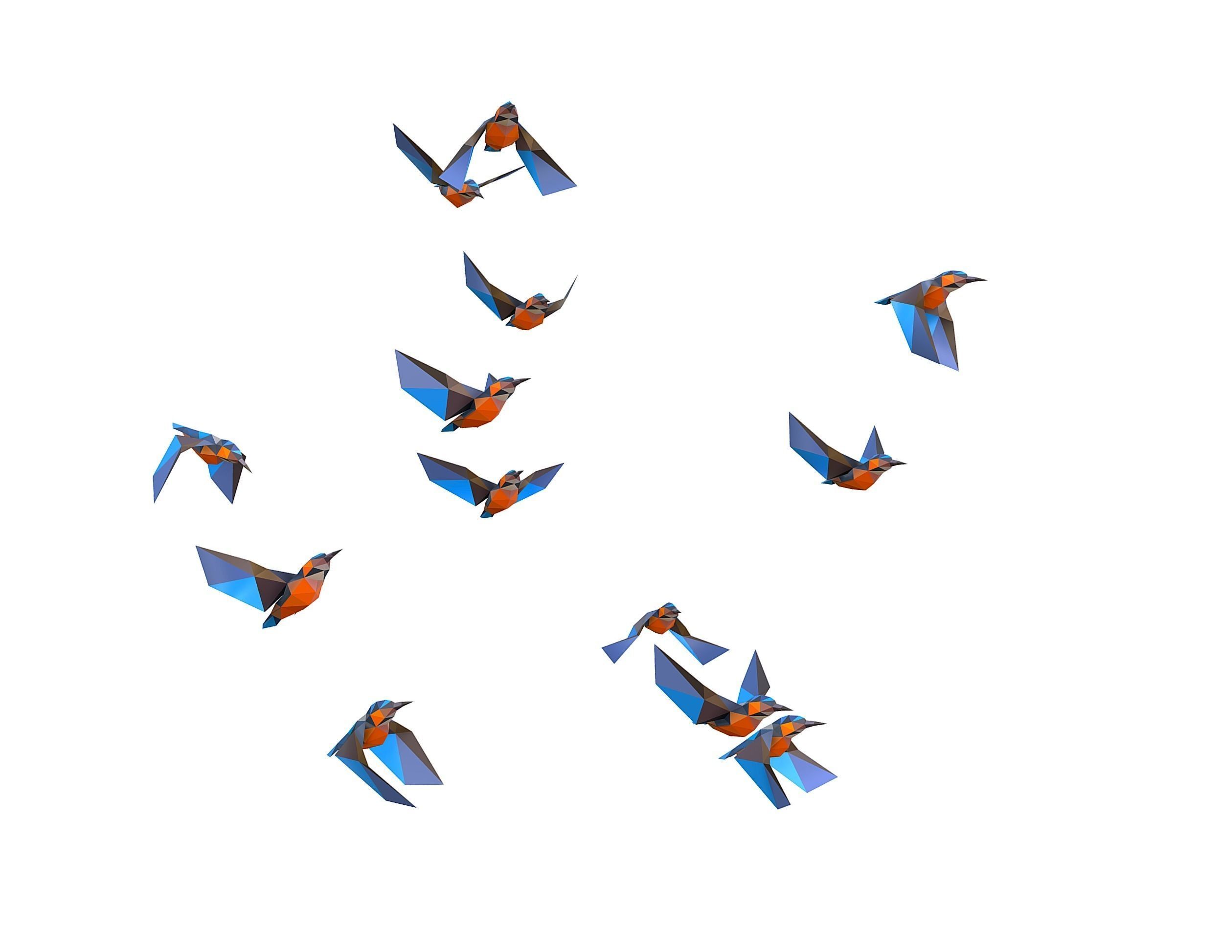 Animated Flock Birds lowpoly art style Calibri Low-poly 3D model_34