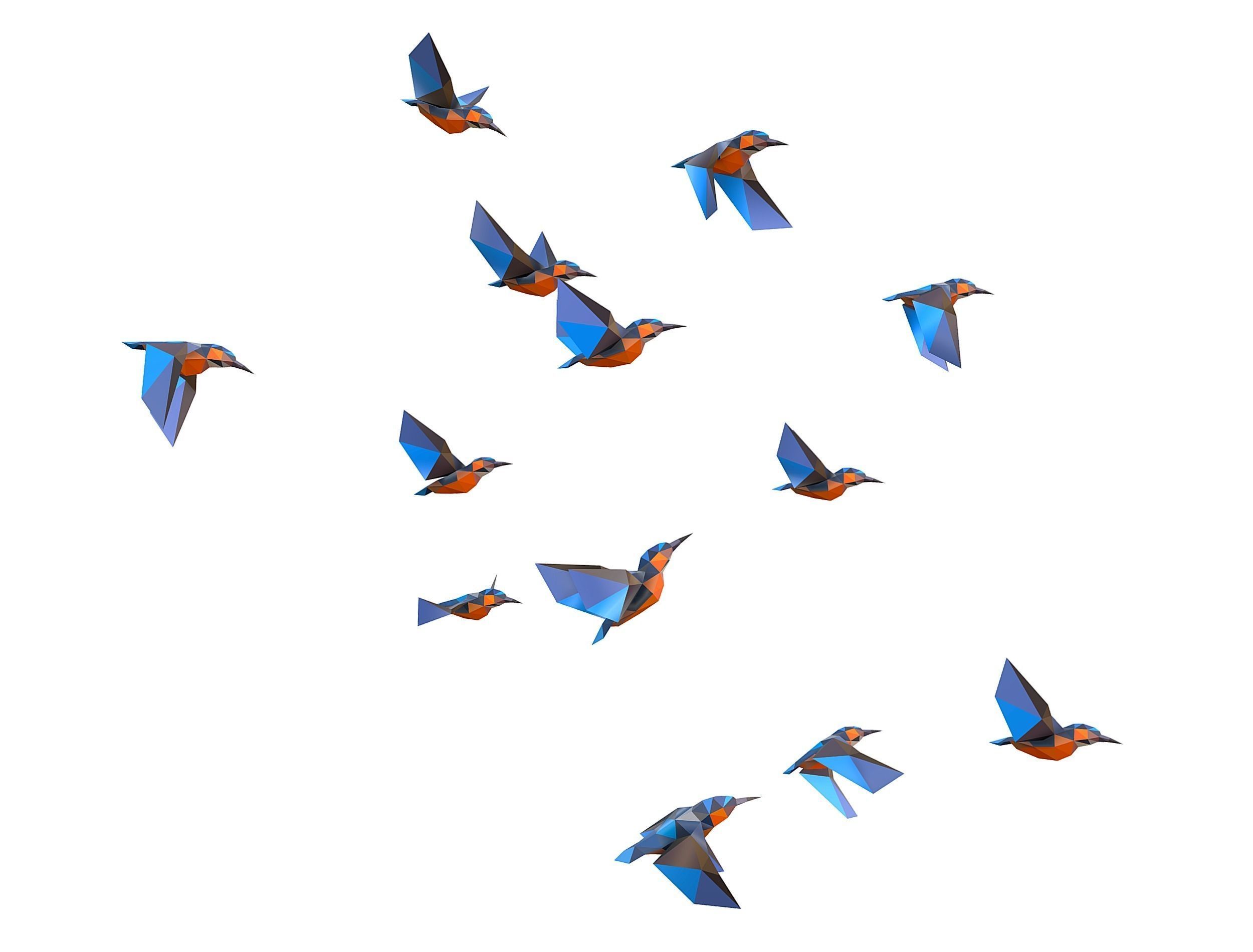 Animated Flock Birds lowpoly art style Calibri Low-poly 3D model_17