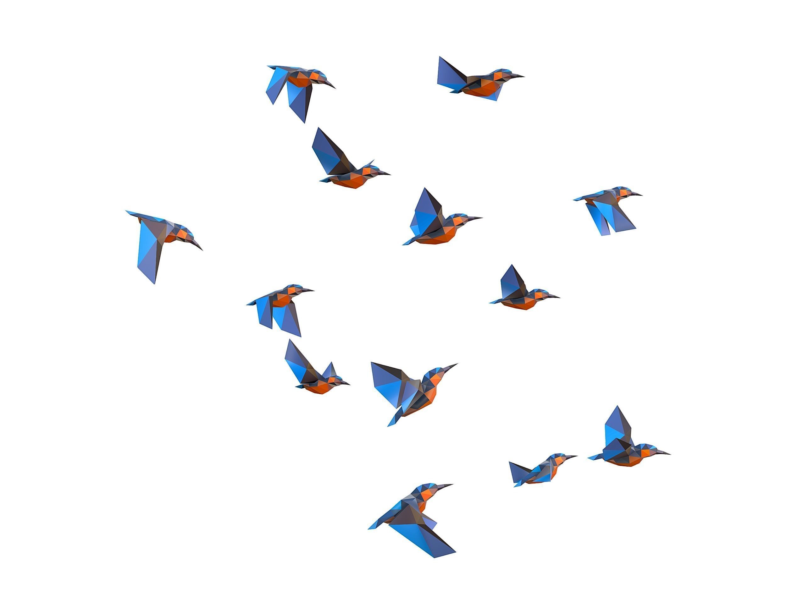 Animated Flock Birds lowpoly art style Calibri Low-poly 3D model_7