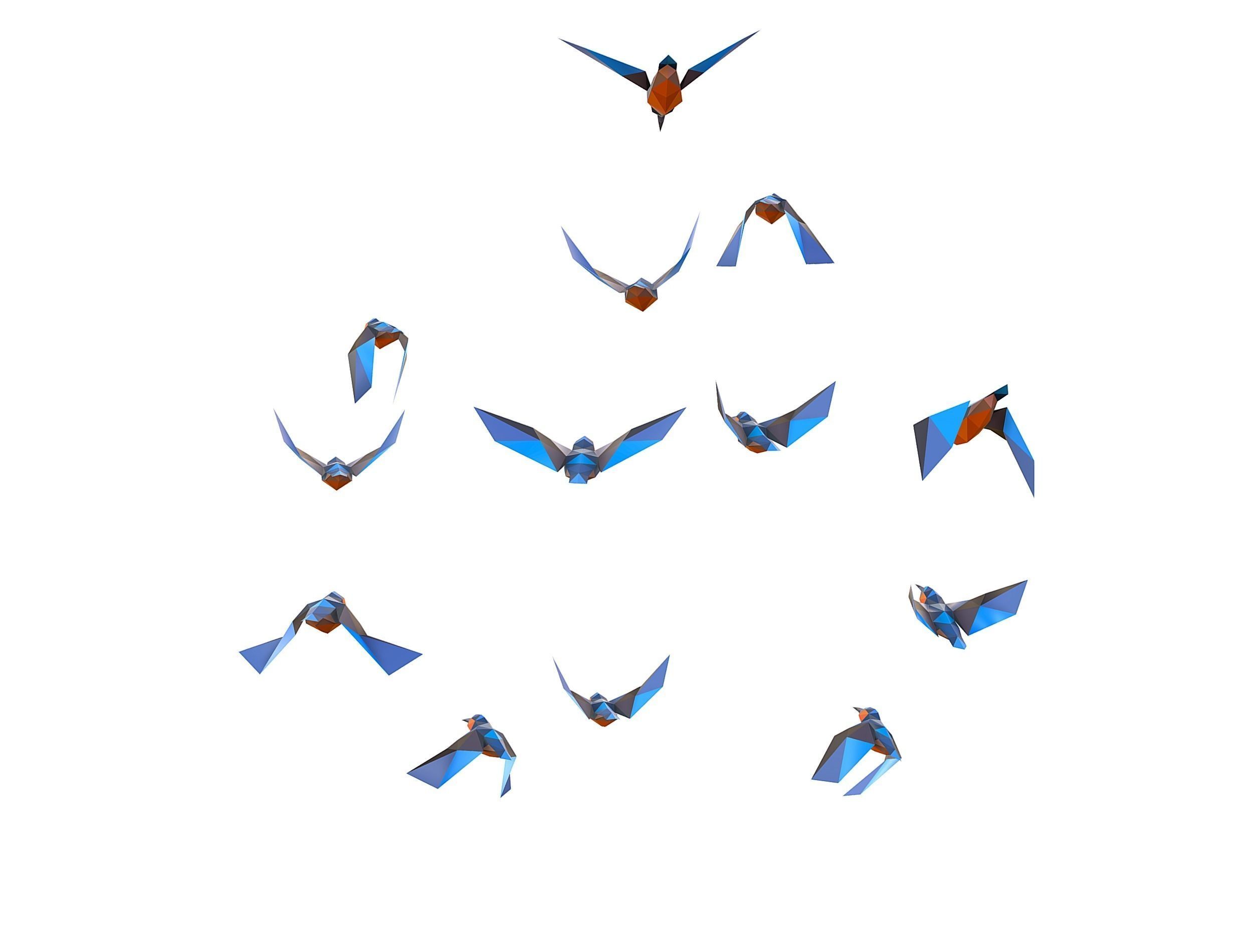 Animated Flock Birds lowpoly art style Calibri Low-poly 3D model_29
