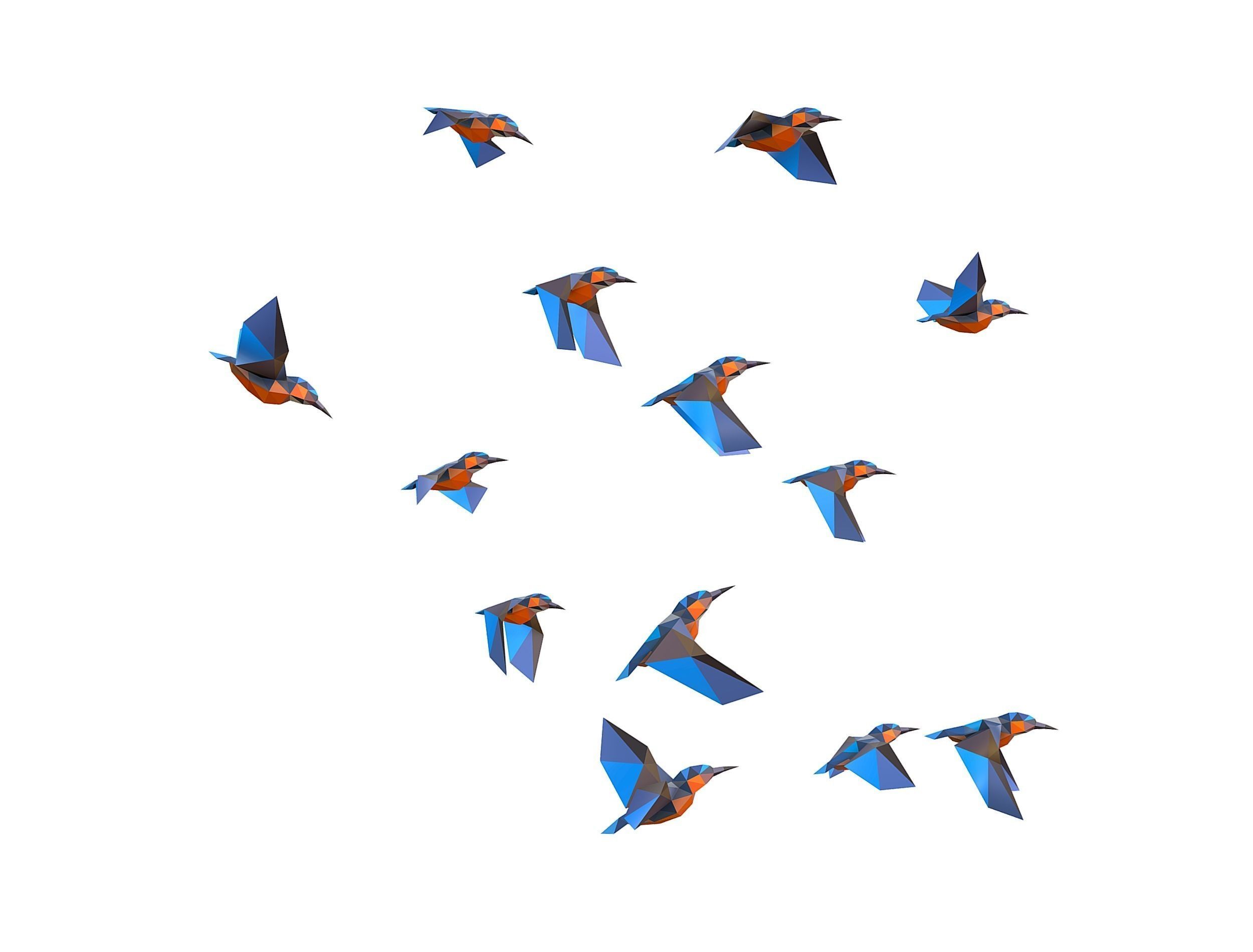 Animated Flock Birds lowpoly art style Calibri Low-poly 3D model_6