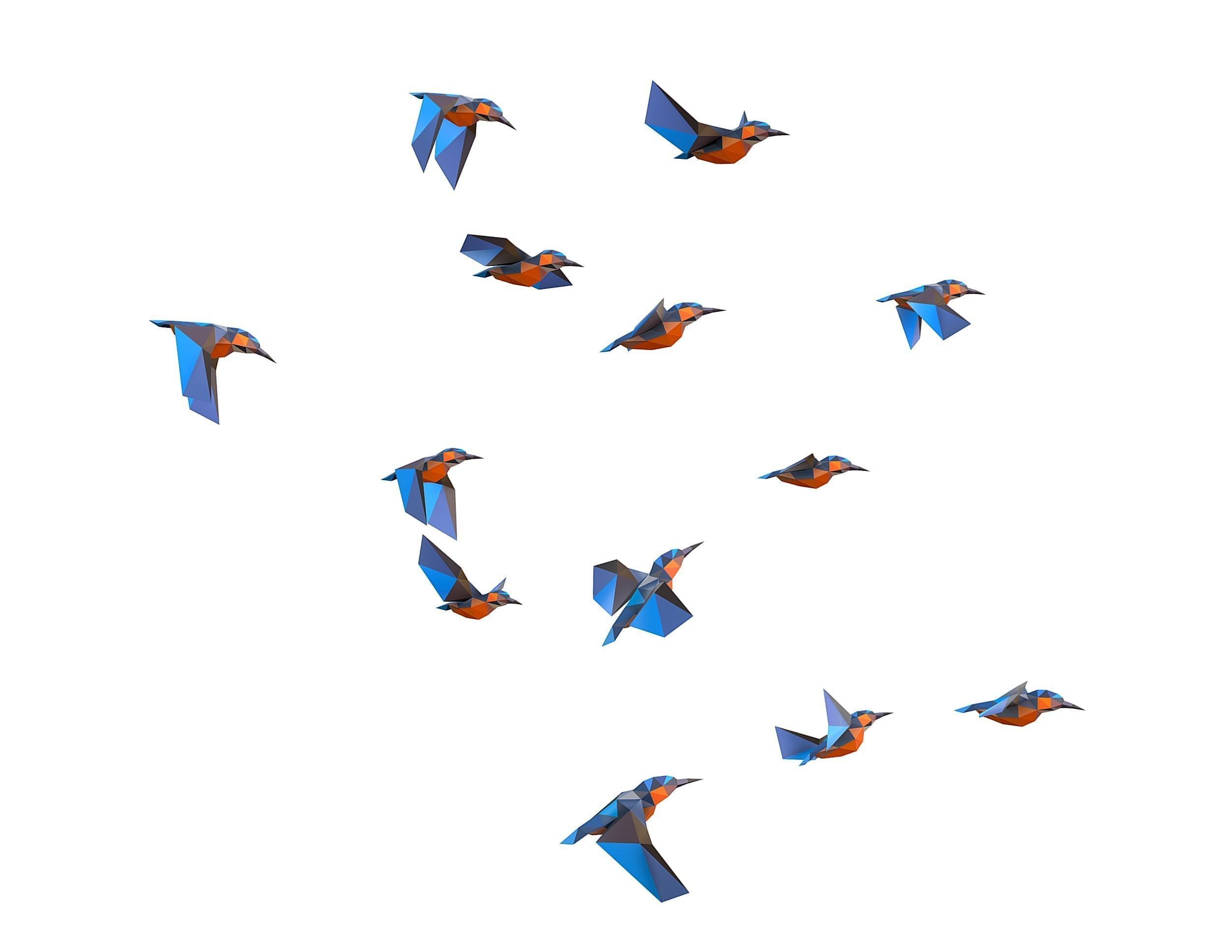 Animated Flock Birds lowpoly art style Calibri Low-poly 3D model_11