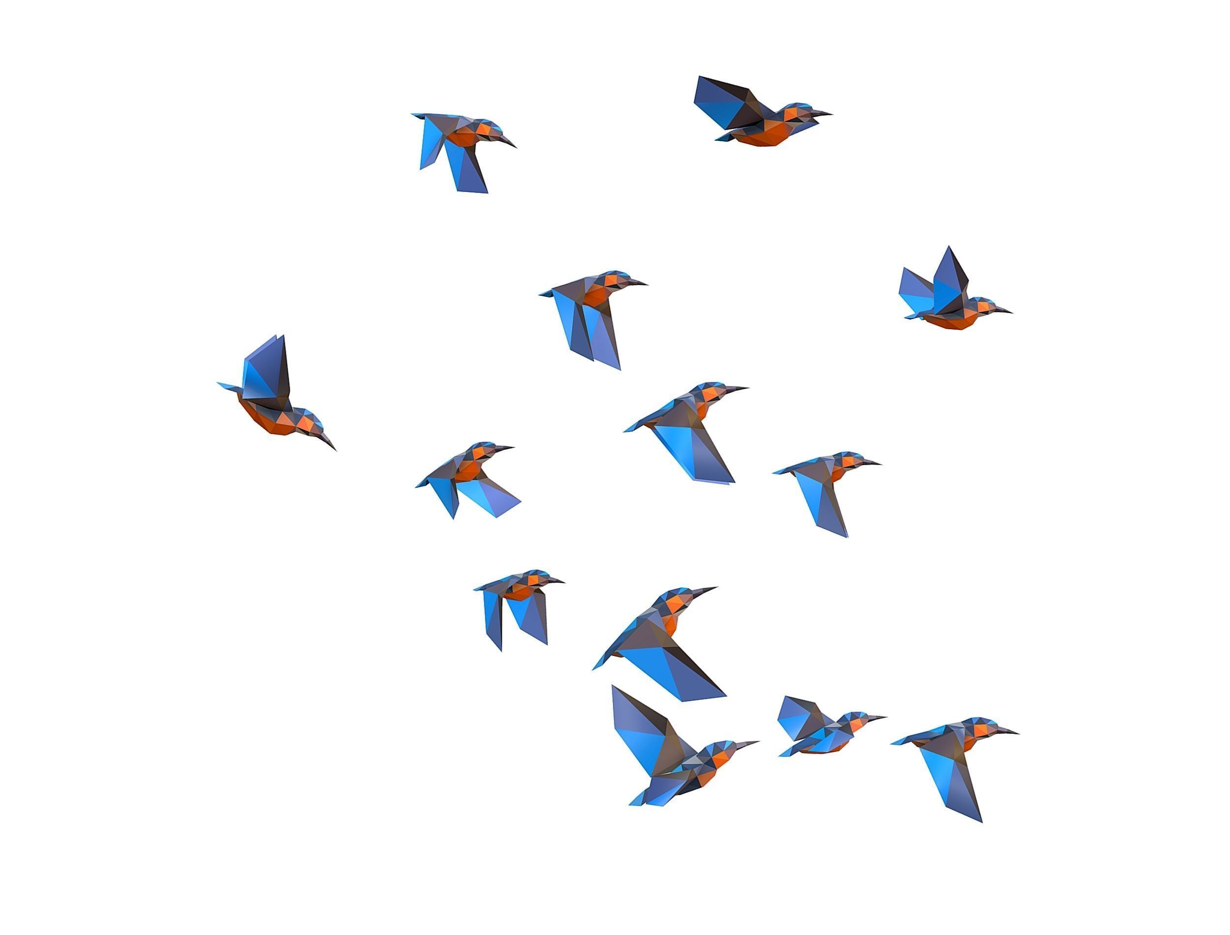Animated Flock Birds lowpoly art style Calibri Low-poly 3D model_25
