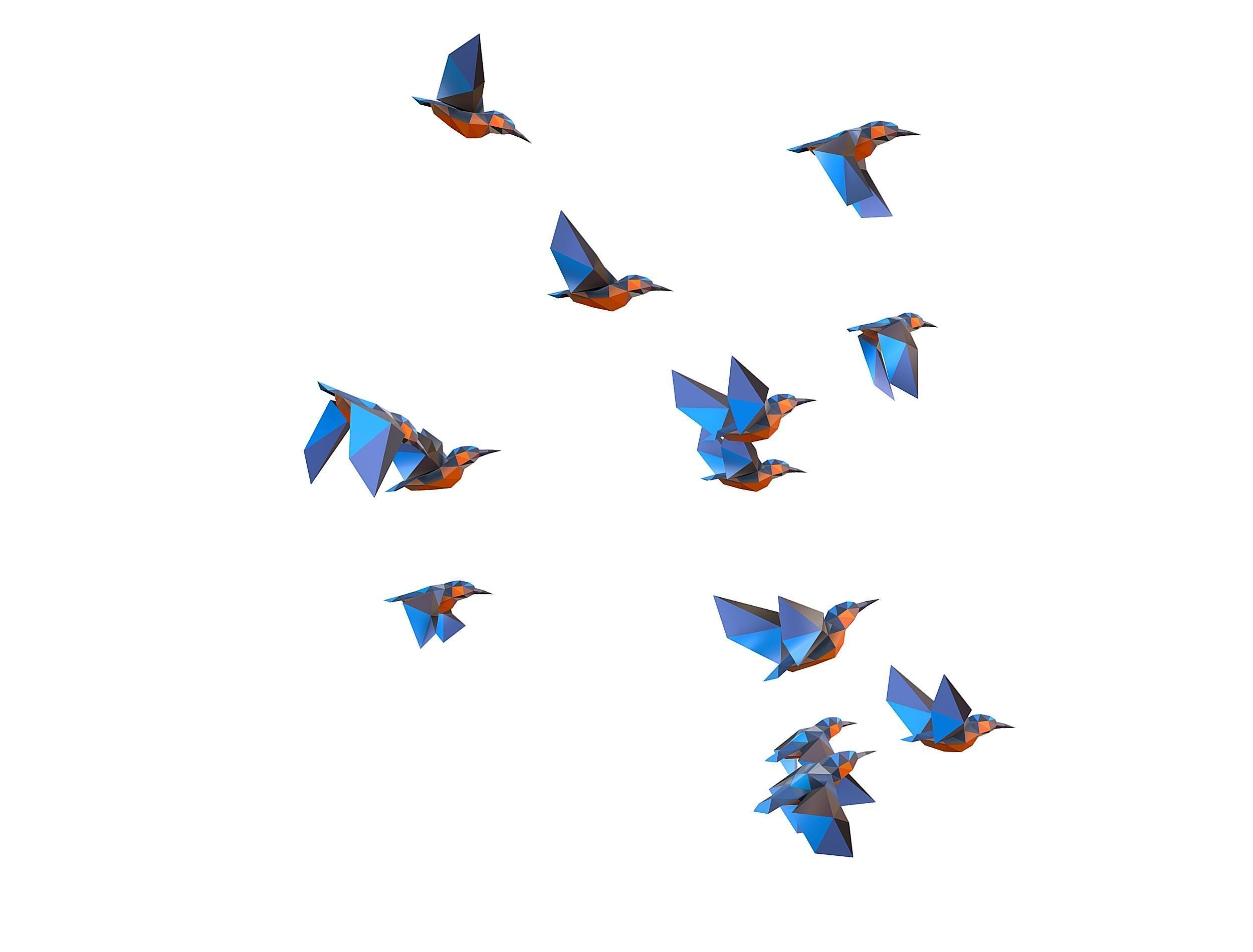 Animated Flock Birds lowpoly art style Calibri Low-poly 3D model_26