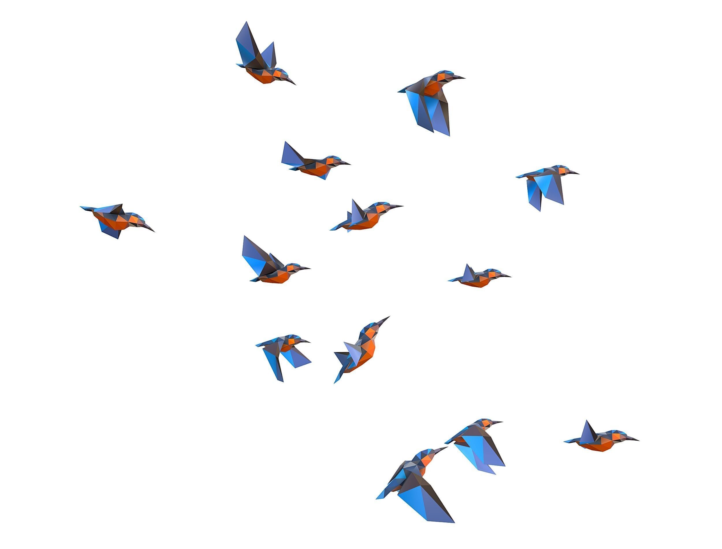 Animated Flock Birds lowpoly art style Calibri Low-poly 3D model_19