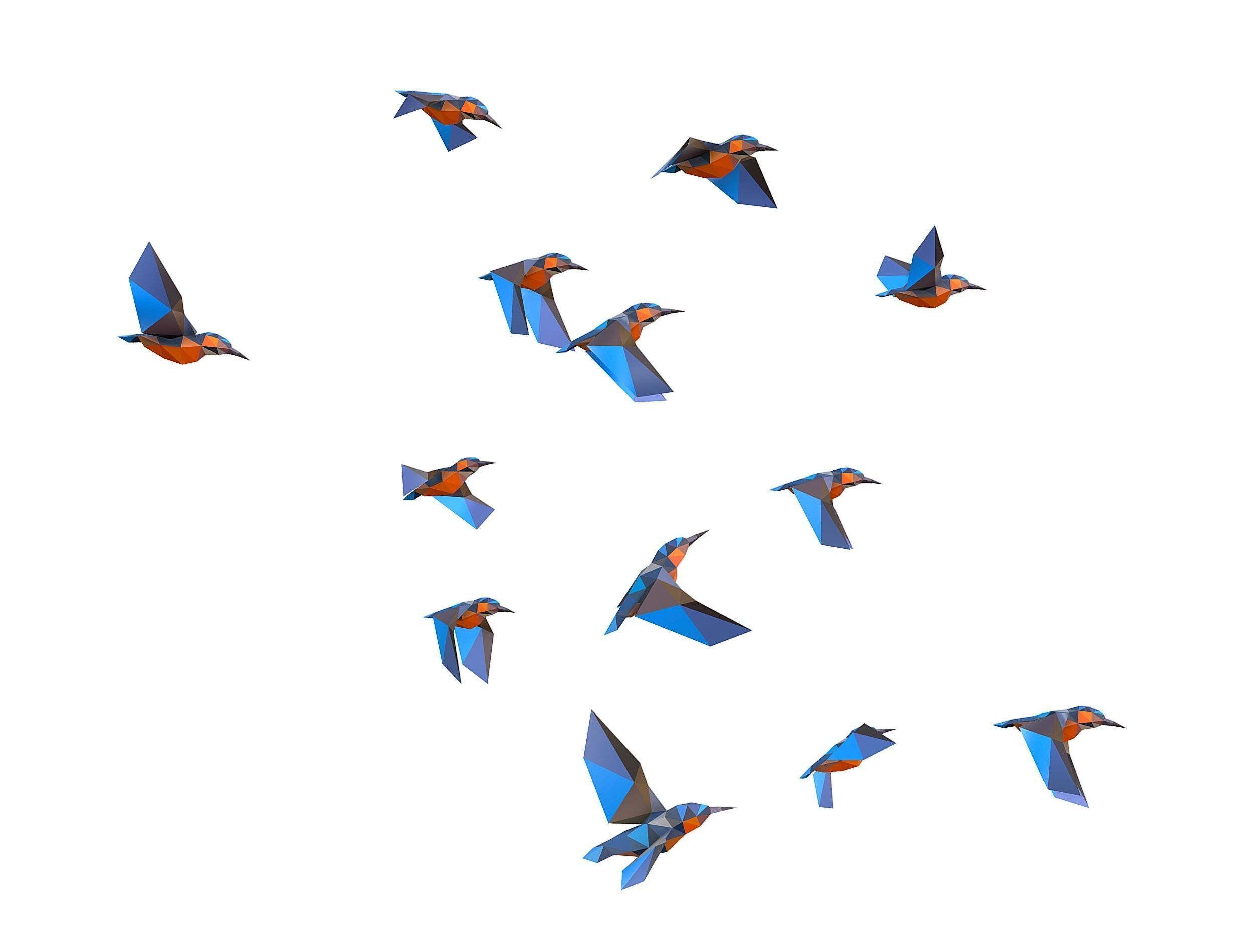 Animated Flock Birds lowpoly art style Calibri Low-poly 3D model_14