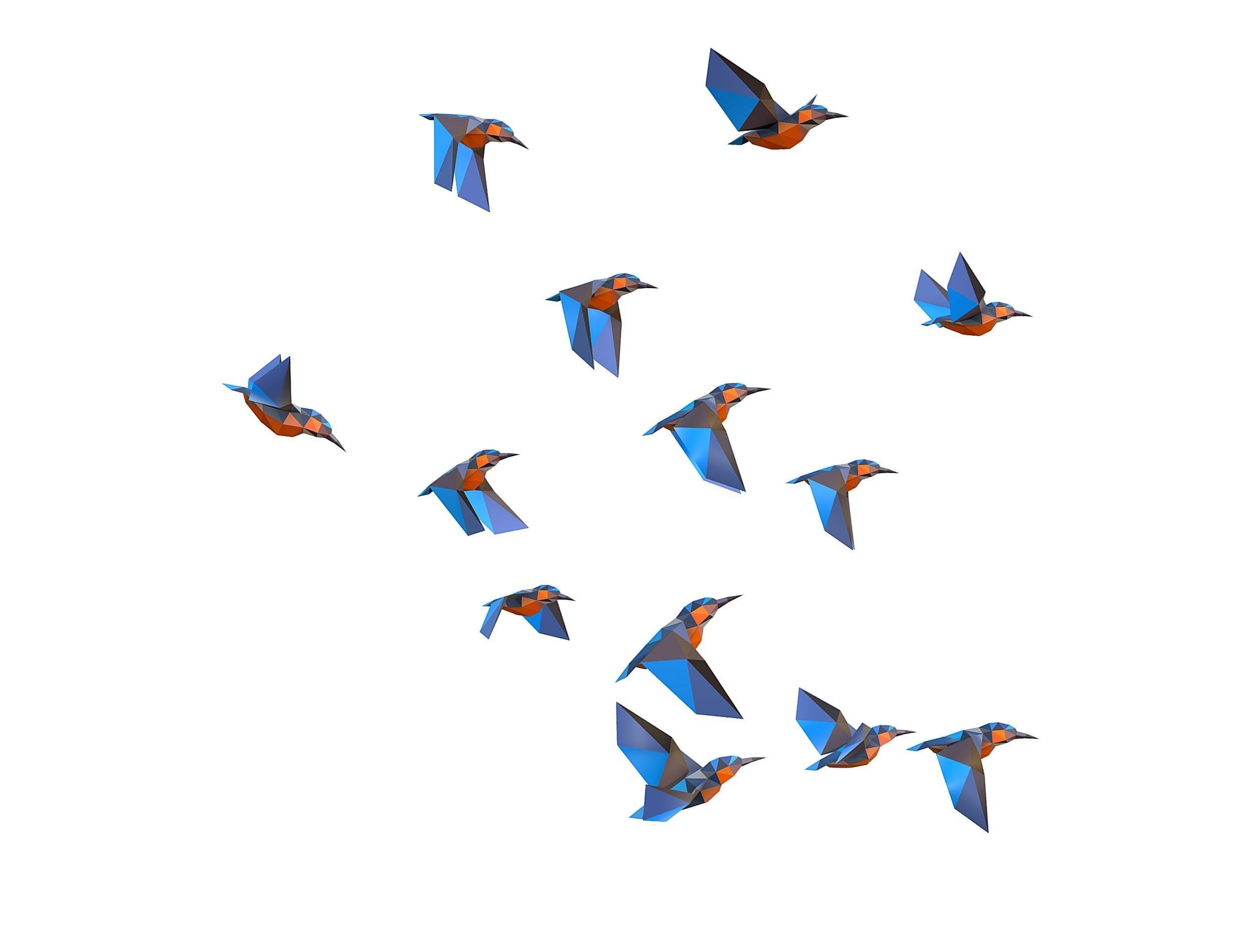 Animated Flock Birds lowpoly art style Calibri Low-poly 3D model_3